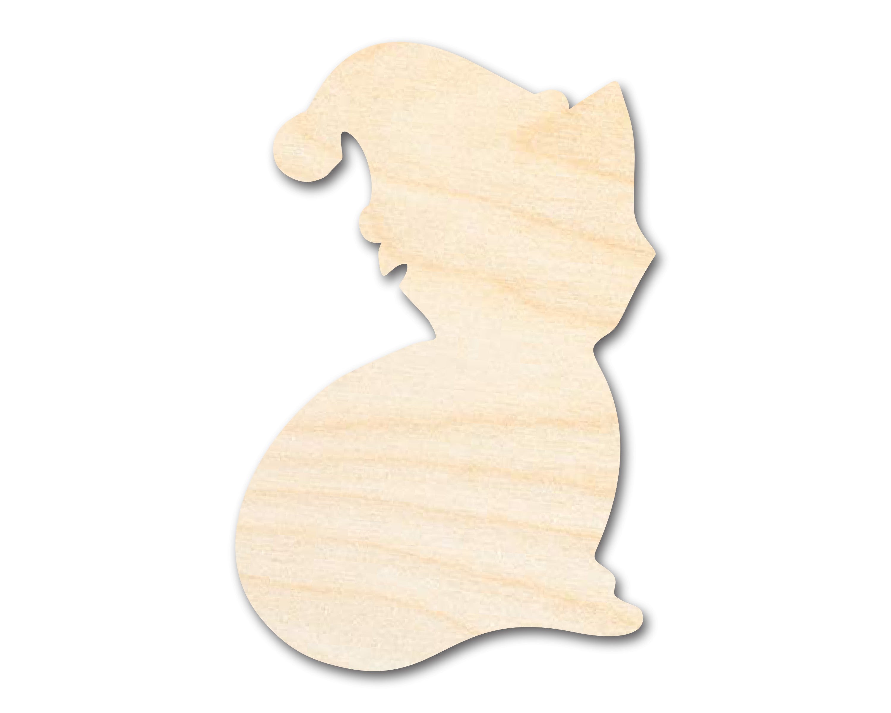 Unfinished Wood DIY Christmas Craft Cutout in Santa Hat Cat Shape | Up to 46 Different DIY Options