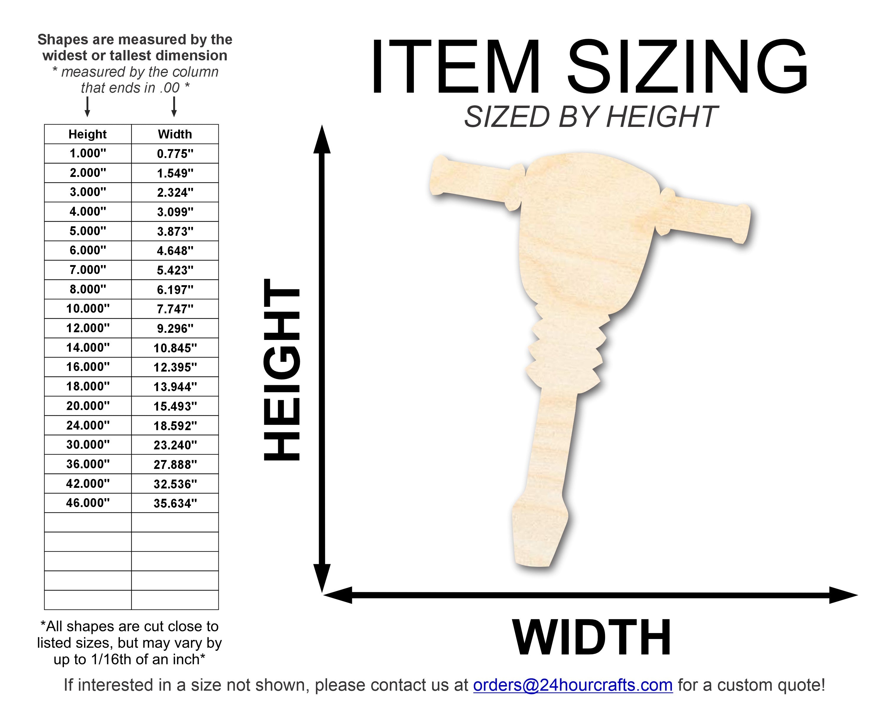 Unfinished Baltic Birch Jack Hammer Shape DIY Craft Cutout, Sizes Up to 46"