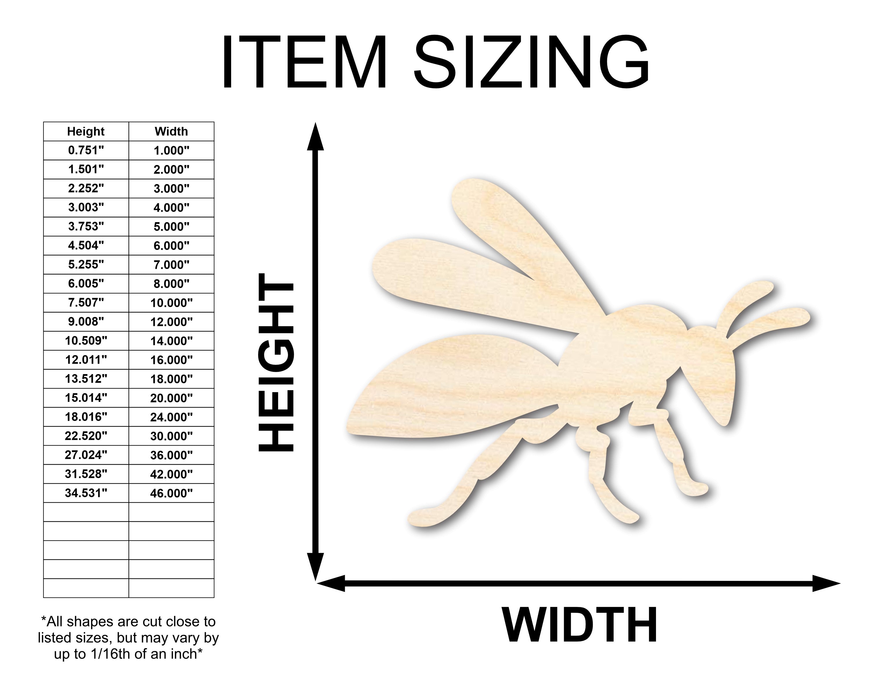 DIY Unfinished Wood Wasp Silhouette Shape for Crafts, Up to 36 Inches