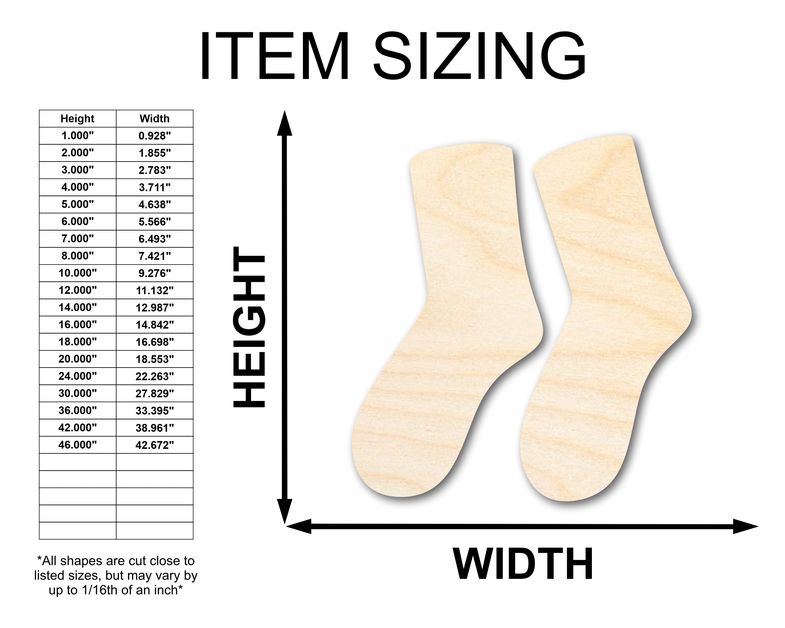 Unfinished Baltic Birch Wood Socks Shape Crafts - Ideal for Up to 46 DIY Projects
