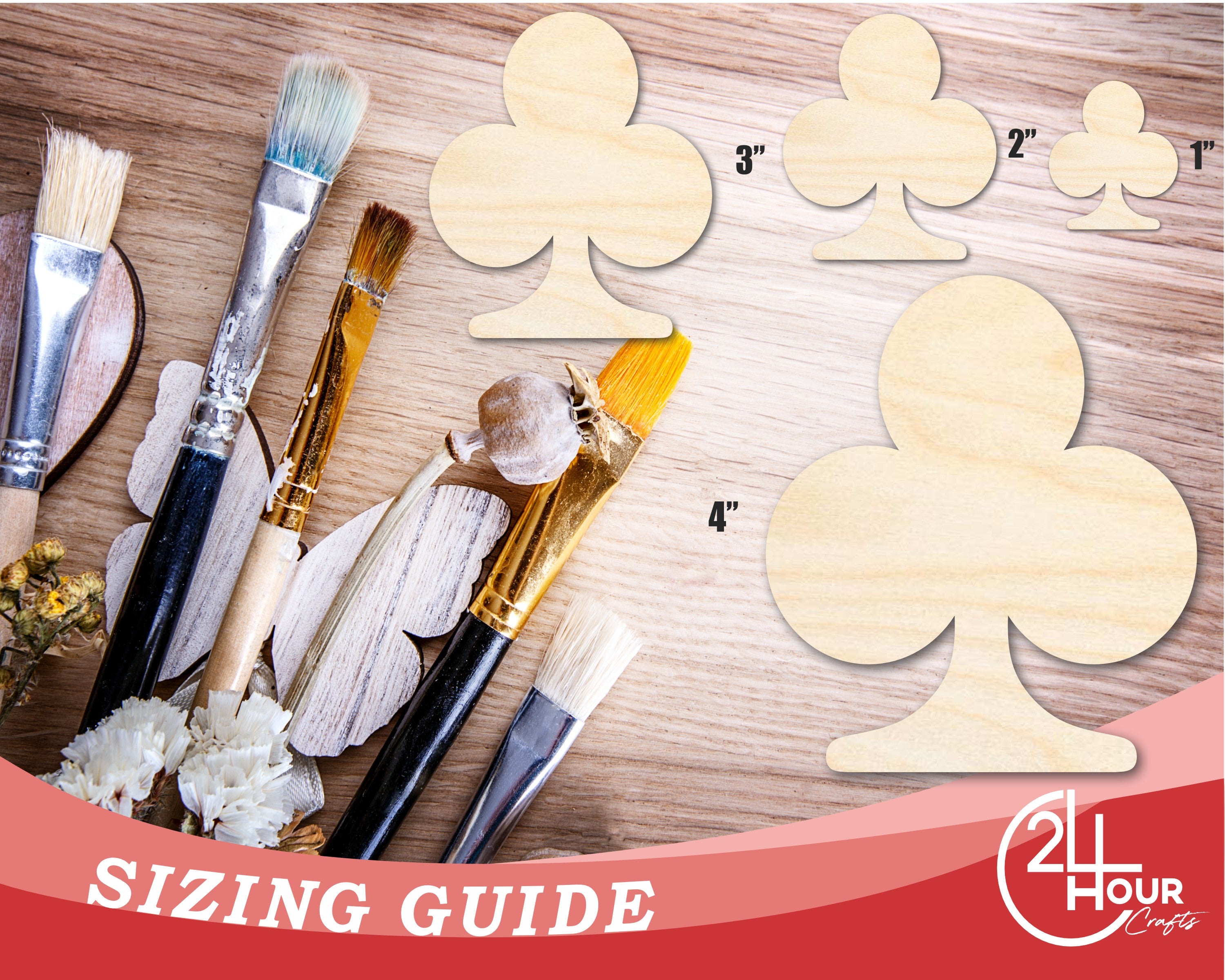 DIY Unfinished Premium Birch Wood Club Shapes for Playing Card Crafts, Sizes up to 36 Inches