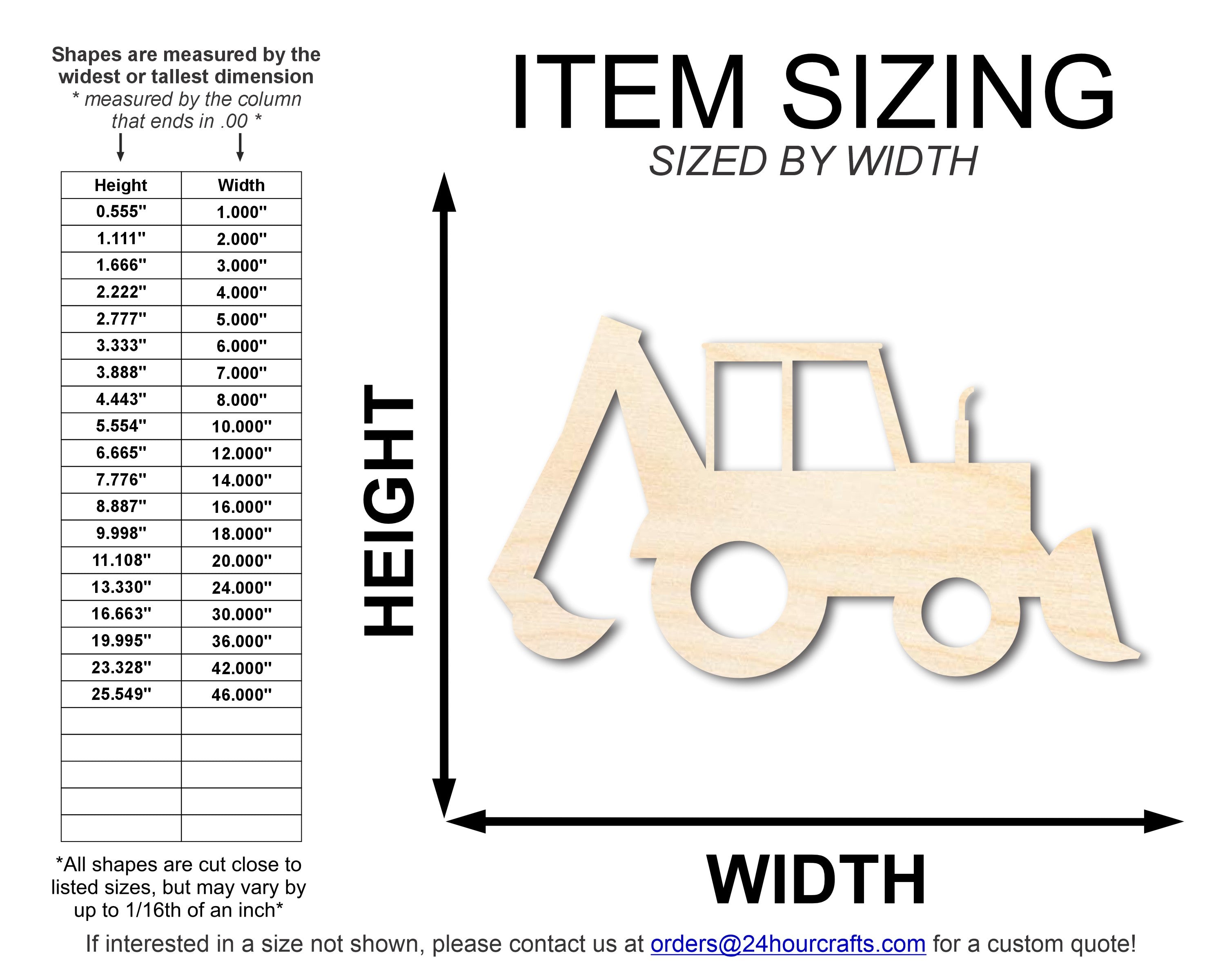 Unfinished DIY Craft Cutout in the Shape of a Wood Backhoe | Up to 46 Inches for Do - It - Yourself Projects