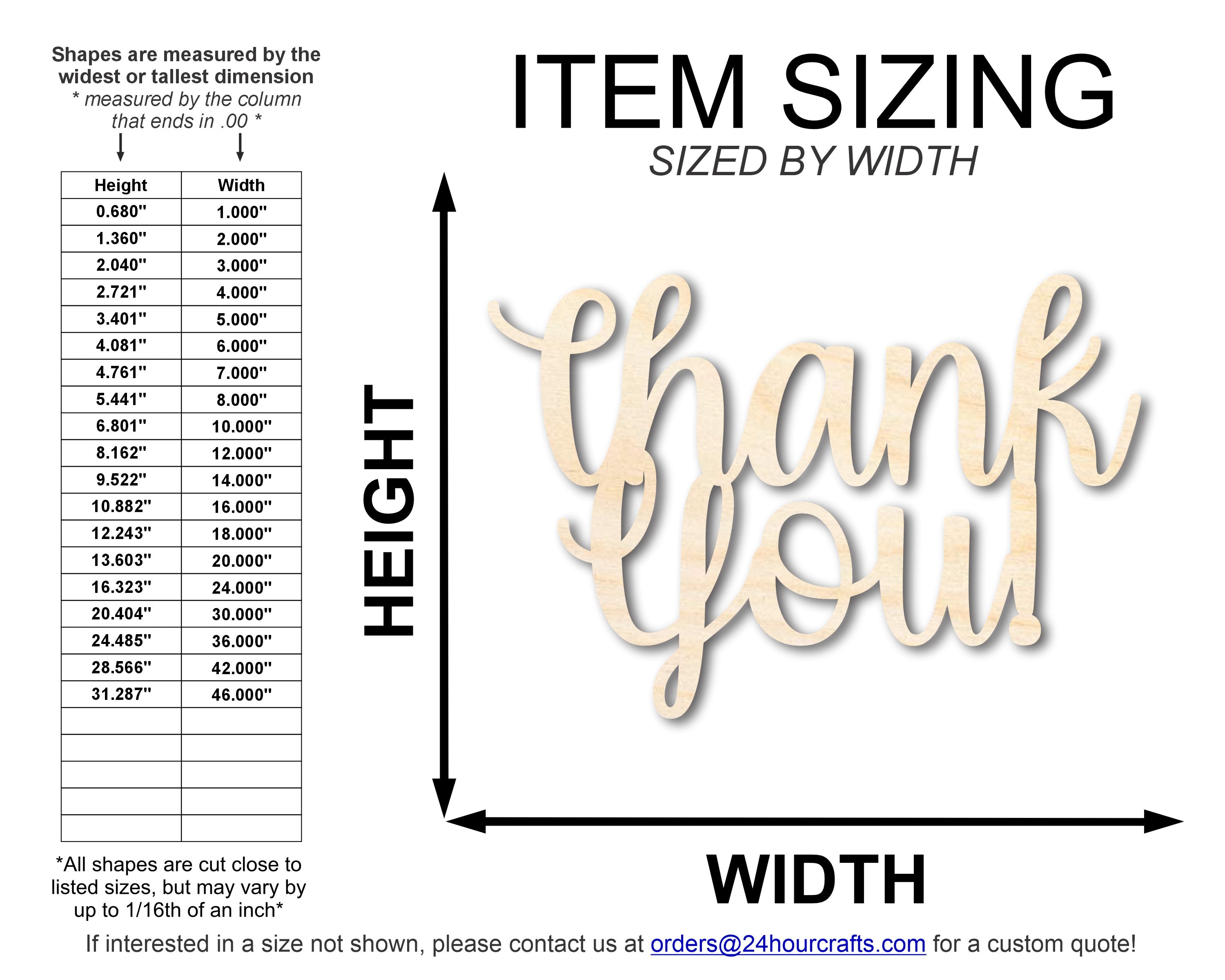 Unfinished Baltic Birch Wood Thank You Outline Shape DIY Craft Cutout with Sizes Up to 46 Inches for Multiple DIY Projects