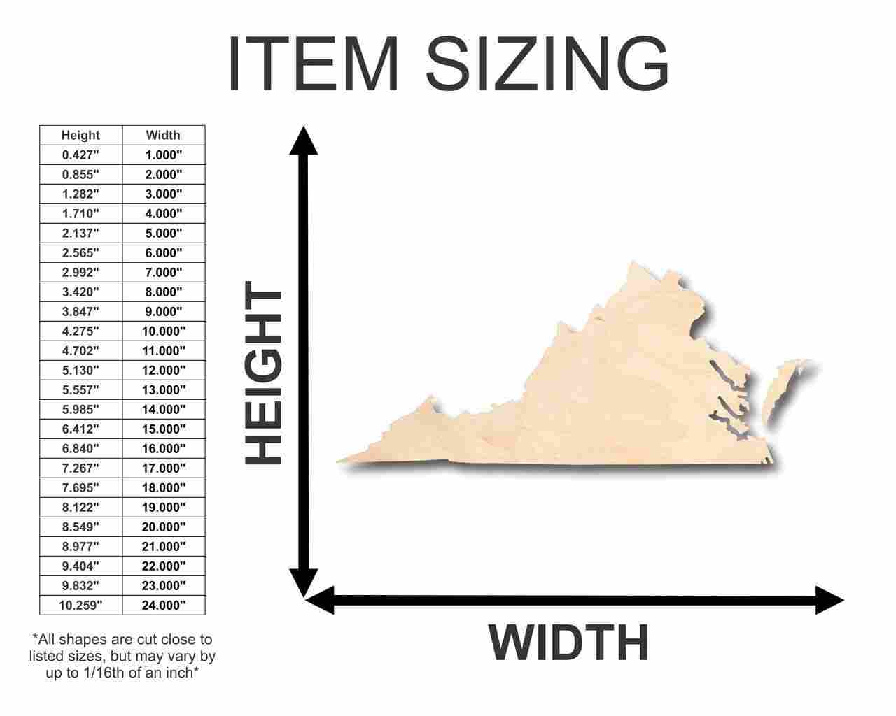Unfinished DIY Wood Craft in the Shape of Virginia - Ideal for Up to 46 Craft Projects