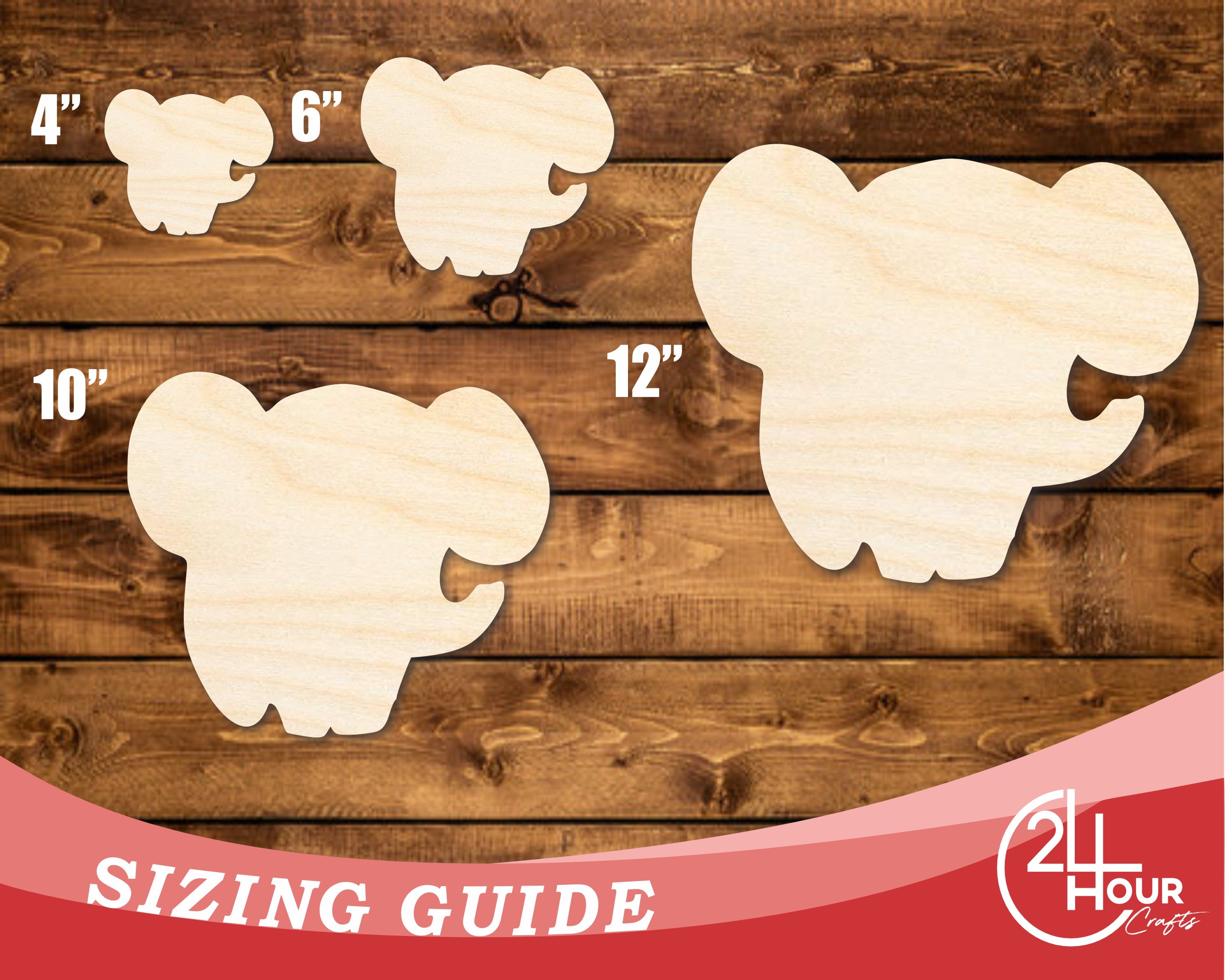 DIY Unfinished Baltic Birch Wood Cartoon Elephant Shape Cutout - Up to 46 Inches