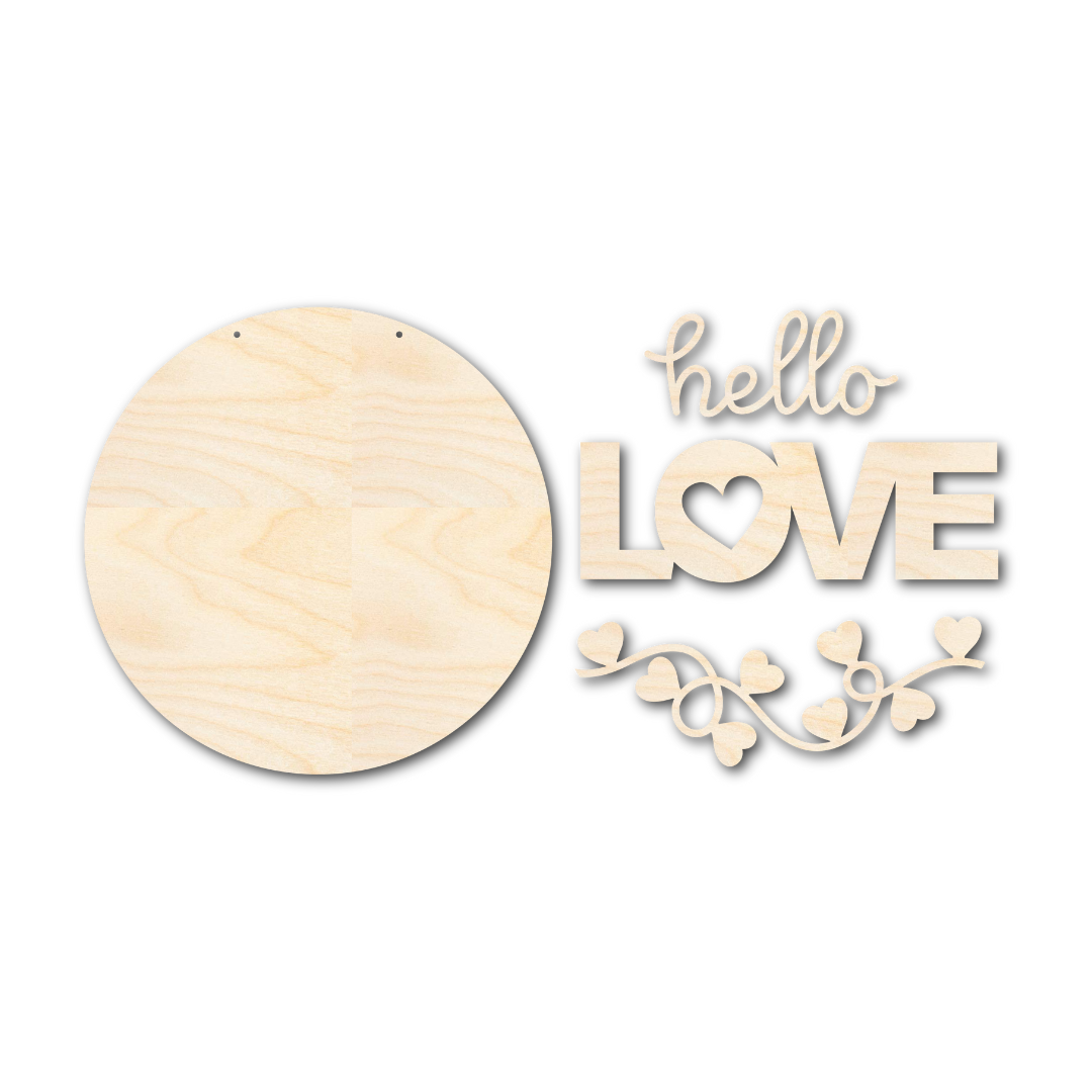 Unfinished Wood Valentine Hello Love Door Sign Craft Kit - 1/4 Inch Thick Wood Craft Cutouts for Decorative Use
