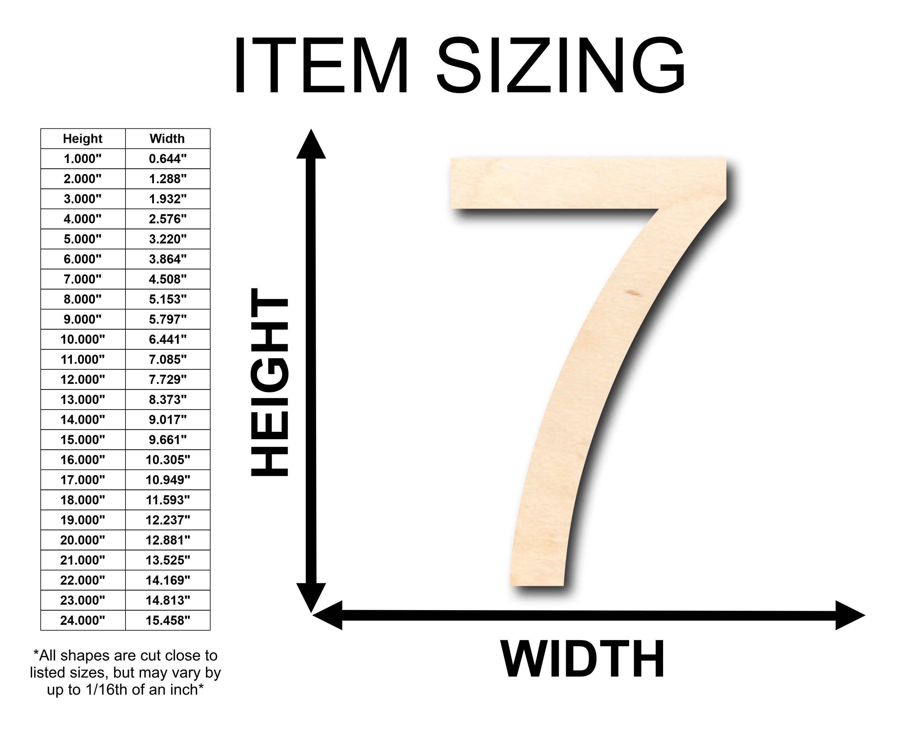 Unfinished Wood DIY Craft - Arial Number 7 Shape Available for up to 46 DIY Projects