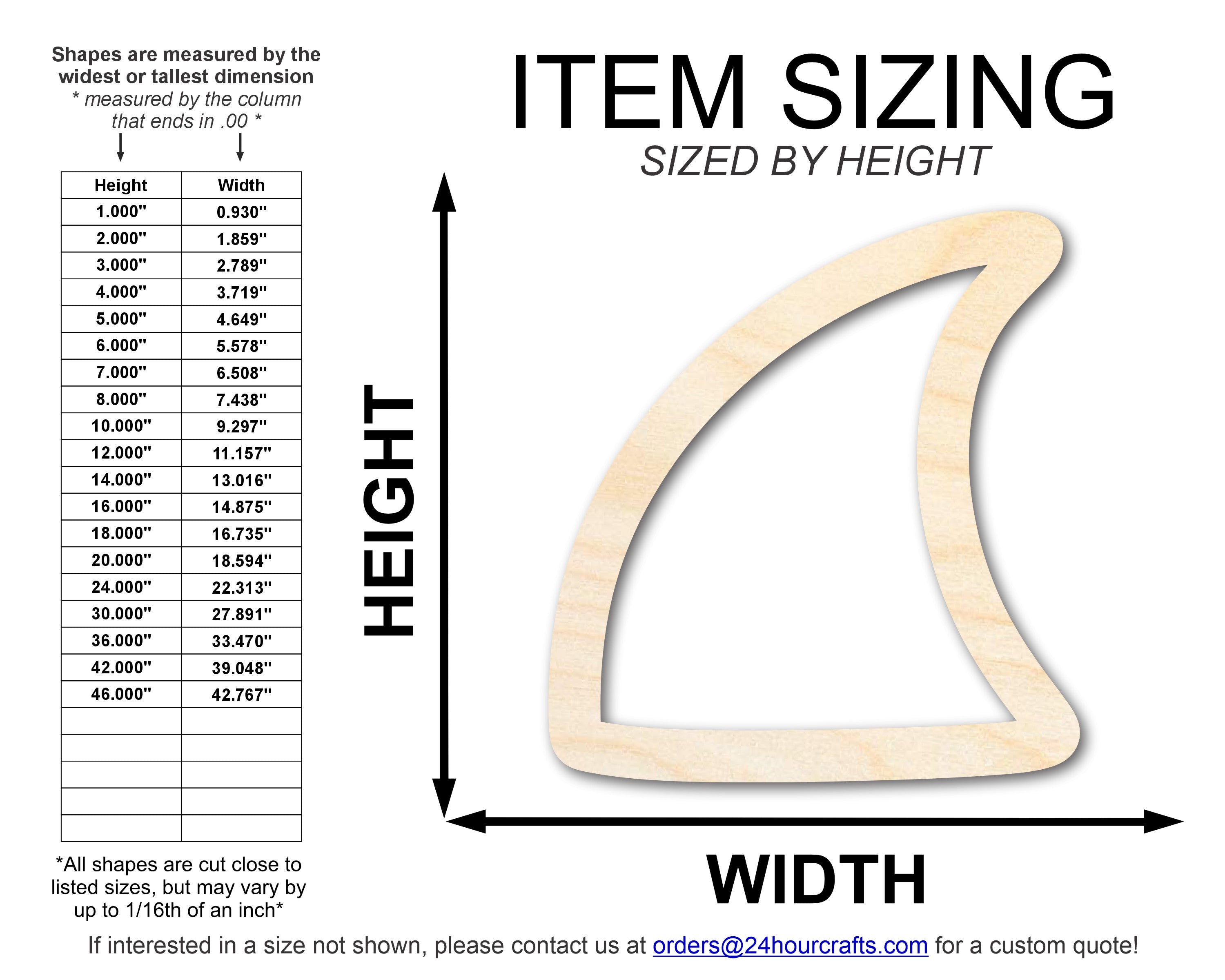 DIY Unfinished Baltic Birch Shark Fin Outline Cutout, Up to 46 Inches