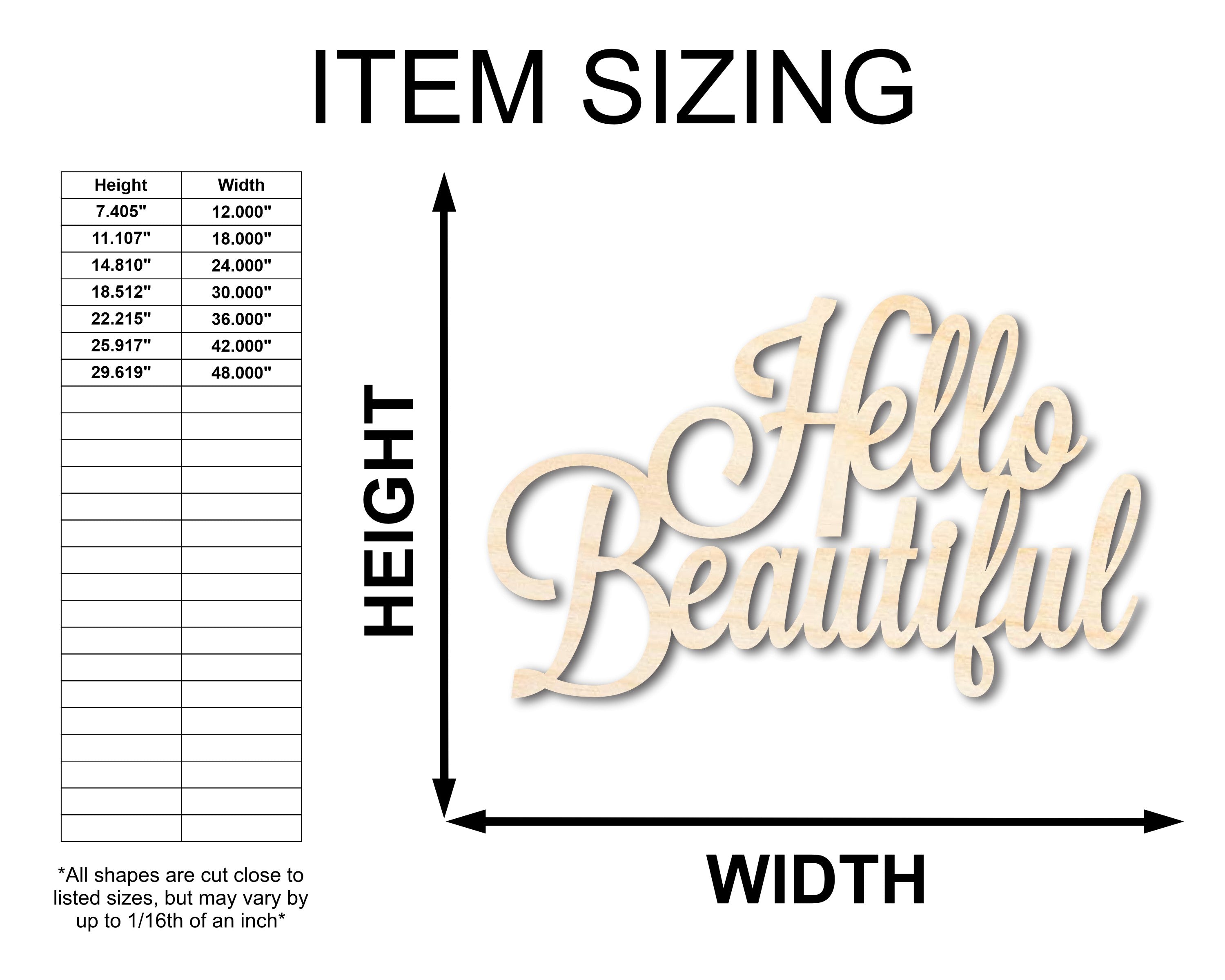 Unfinished Wood Craft - Hello Beautiful Word Shape, Available Sizes Up to 46 Inches