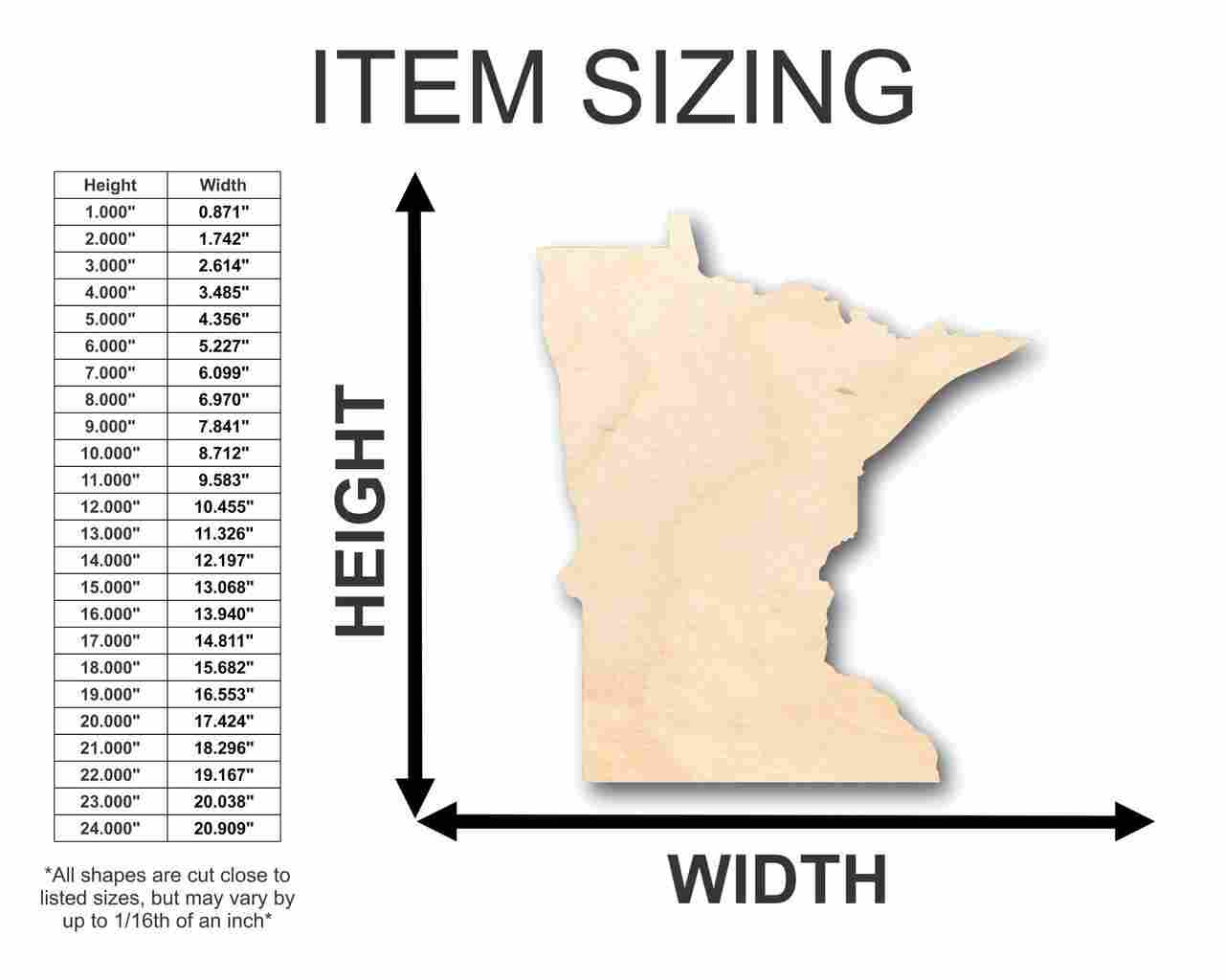 Unfinished Wood Craft - Minnesota State Shape for Up to 46 DIY Projects
