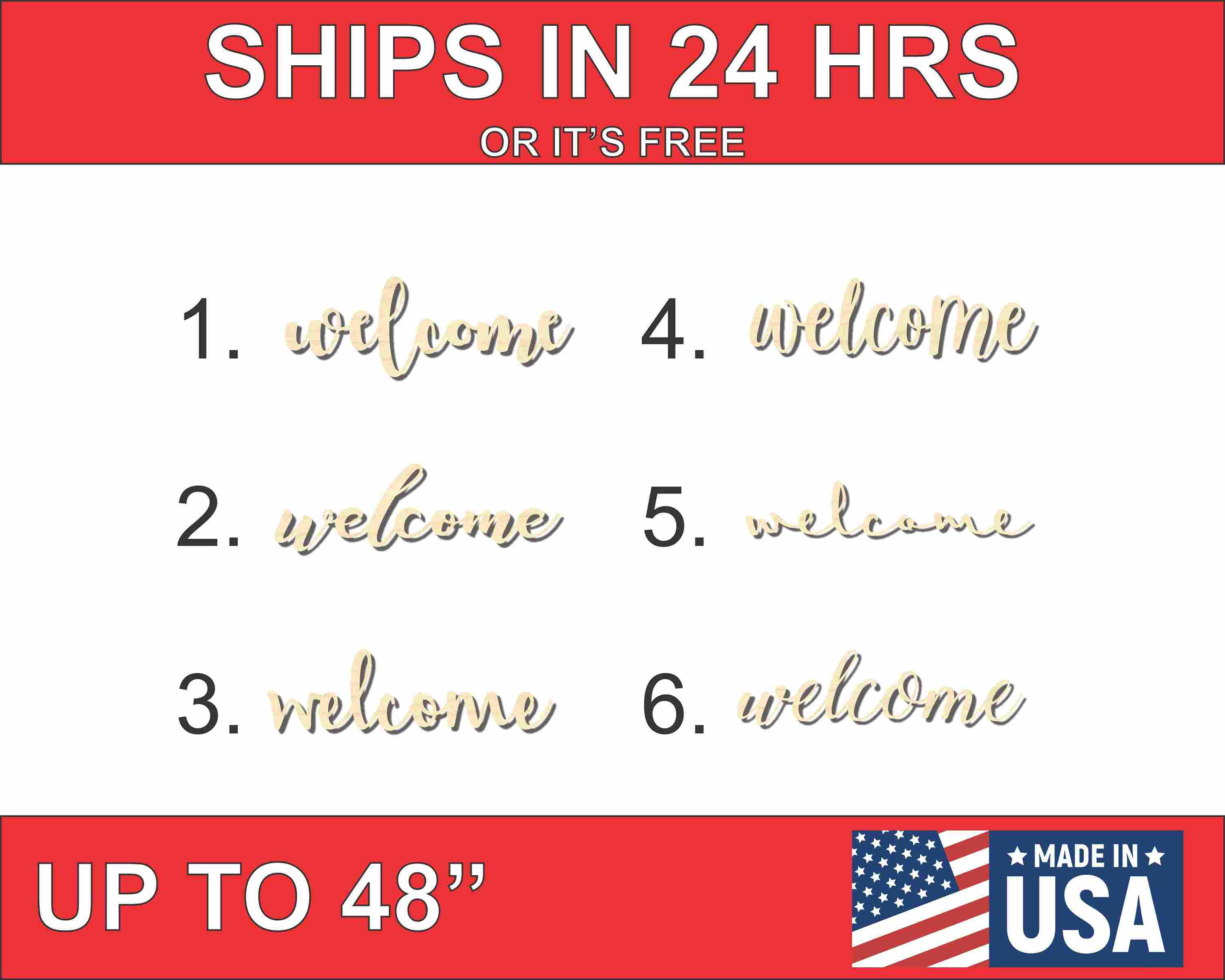Unfinished Wood Welcome Cutout for Home Decor DIY, Available up to 48 Inches Wide