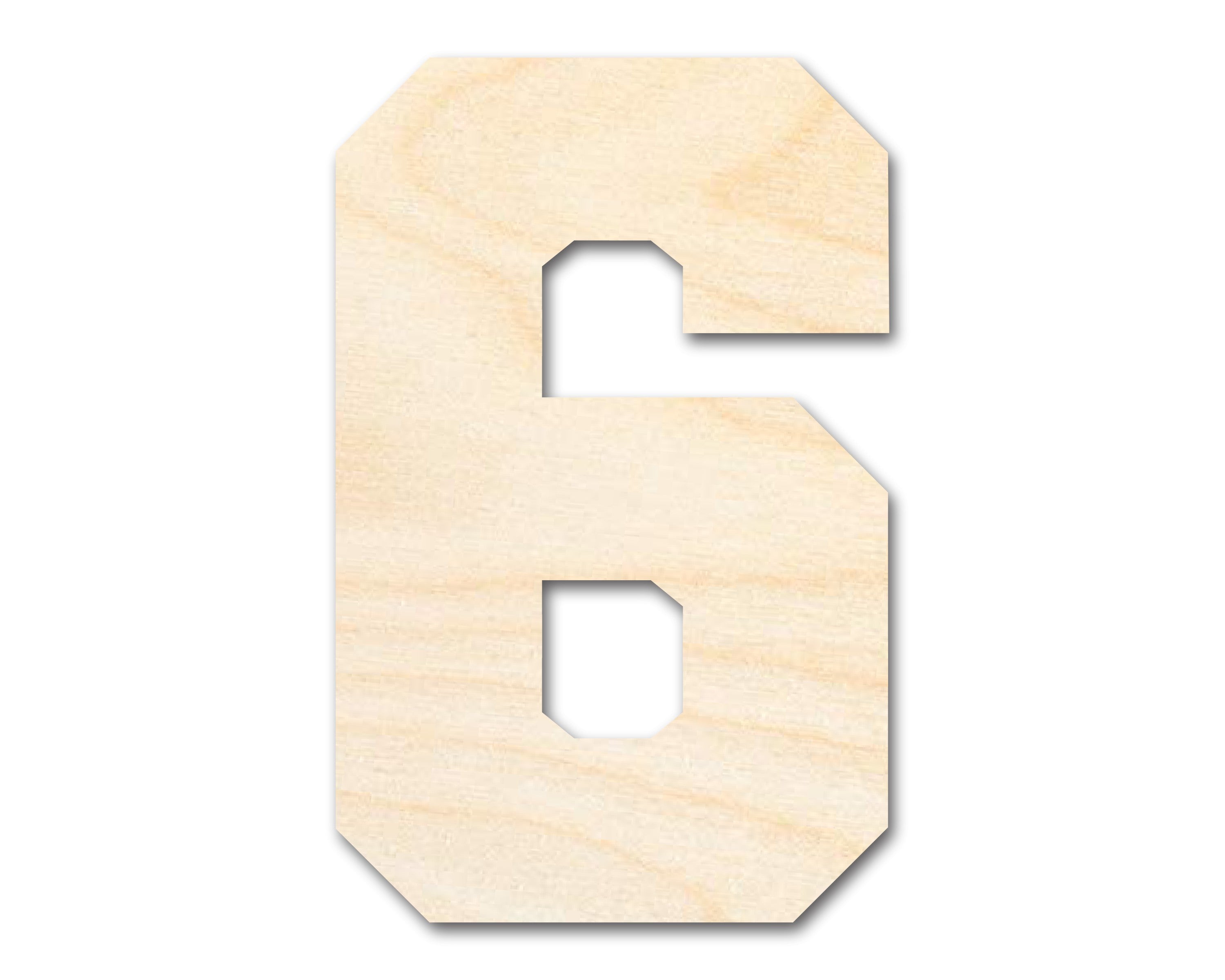 DIY Unfinished Baltic Birch Wood Varsity Number Six Shape up to 46 Inches
