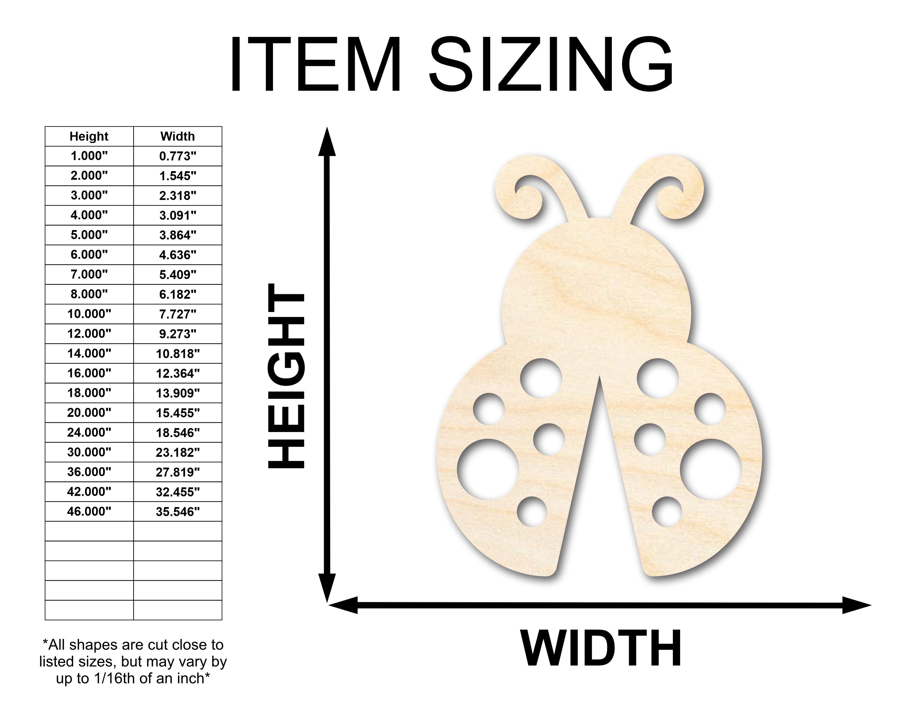 Unfinished Baltic Birch Wood Ladybug Shapes - Craft Items up to 36 Inches