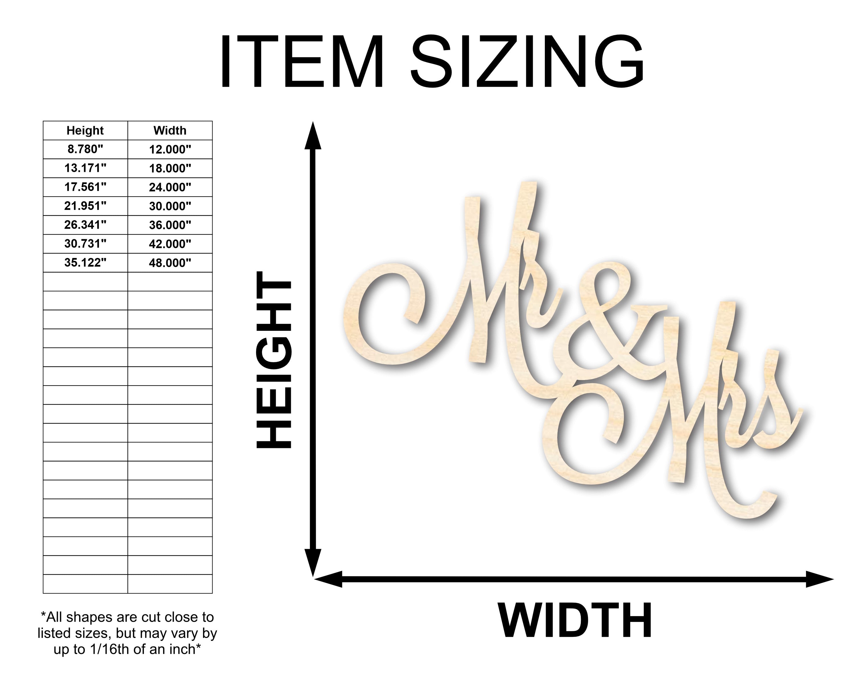 DIY Wedding Craft - Unfinished Wood Mr and Mrs Shape with Sizes Up to 46 Inches