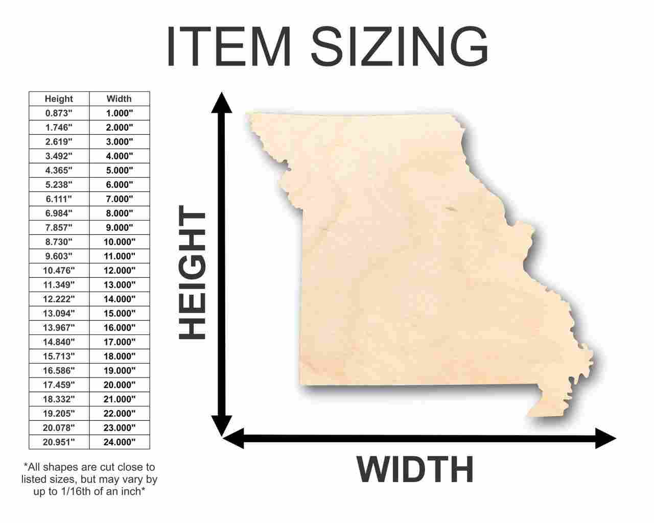 Unfinished Wood Missouri State Shape - Ideal for Up to 46 DIY Craft Projects