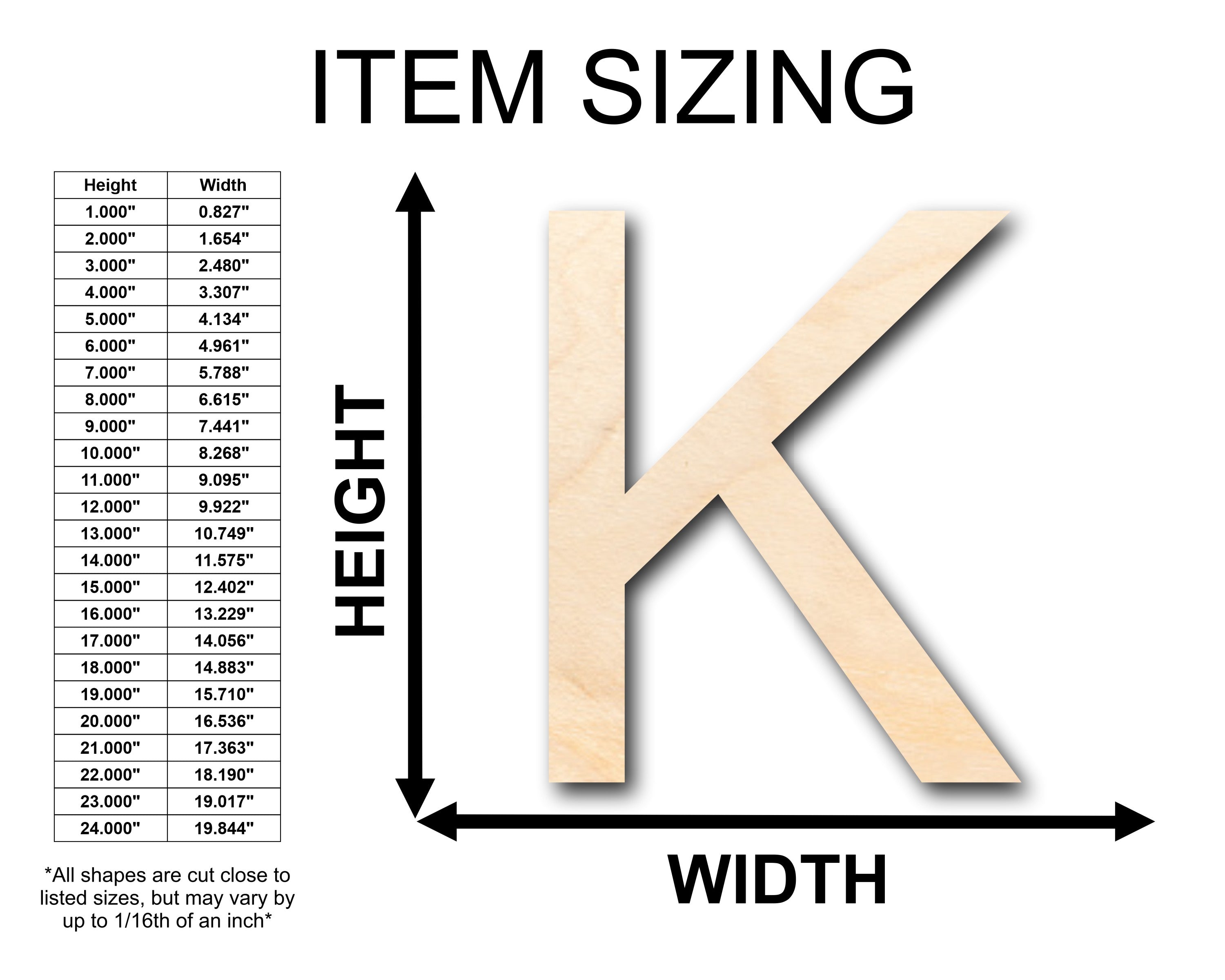 Unfinished Wood Arial Letter K Shape for Crafting - Ideal for up to 46 DIY Projects