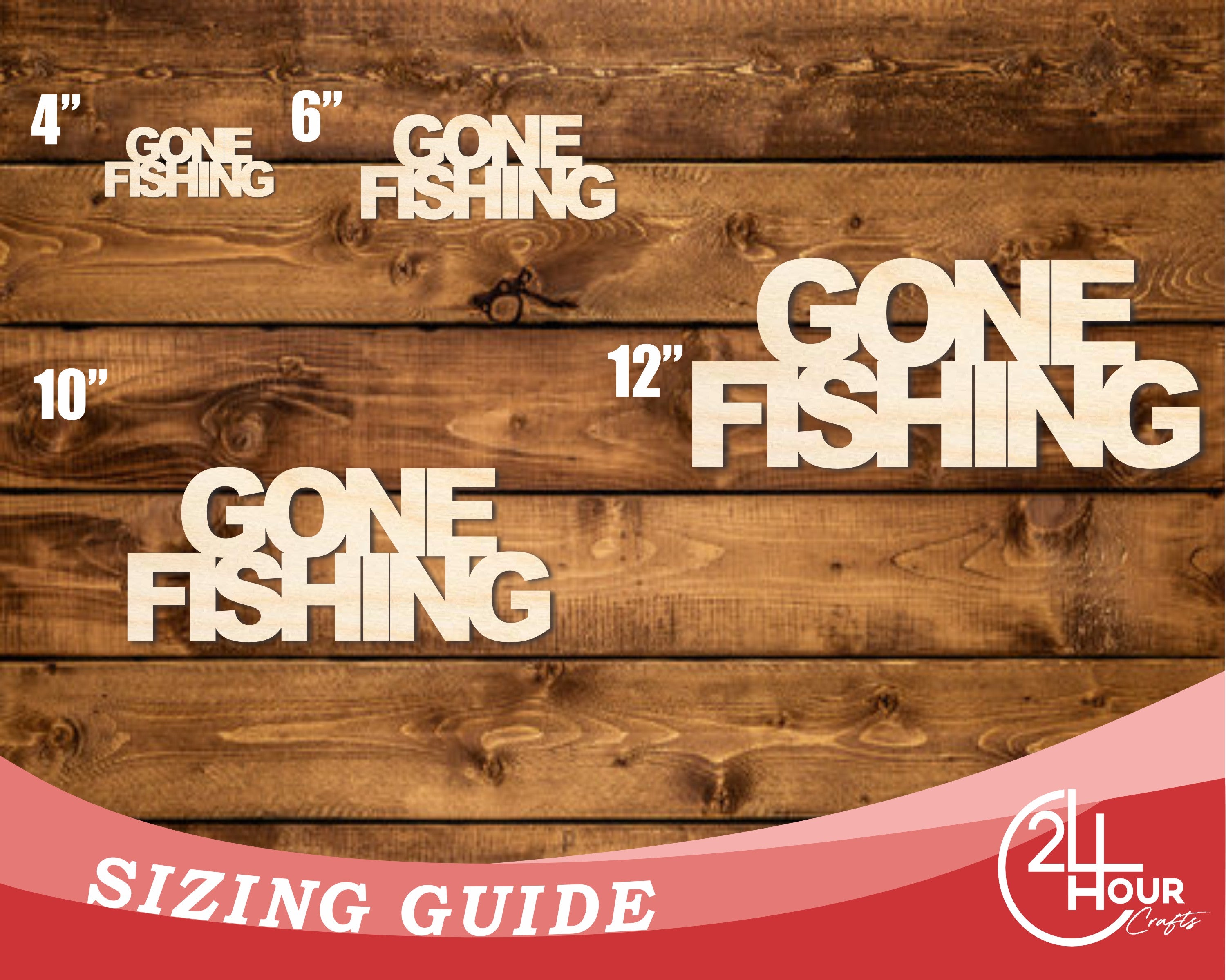 DIY Unfinished Wood Gone Fishing Craft Cutout with Up to 46 Different DIY Options