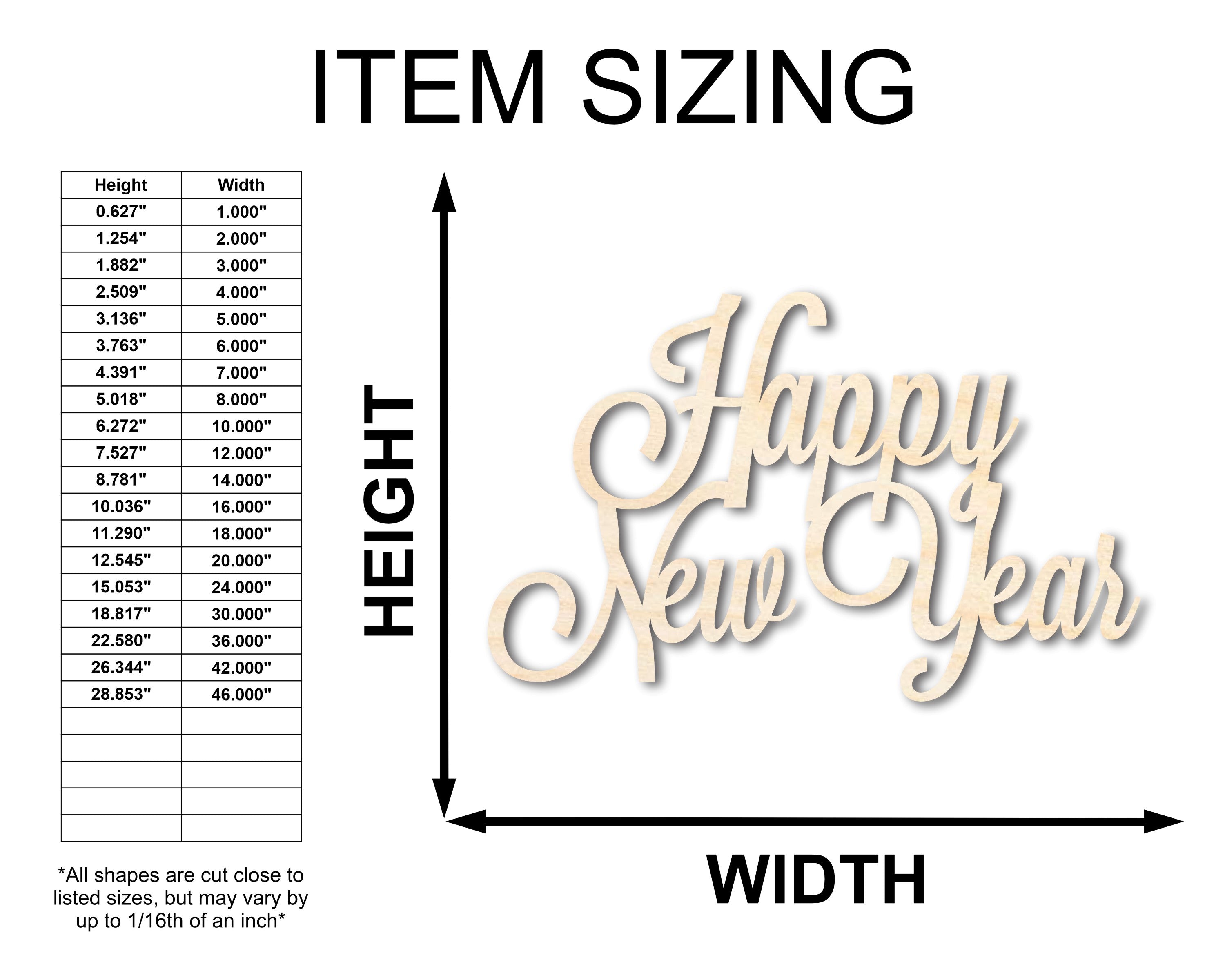 Unfinished Wood Craft for Happy New Years - Word - Shapes Available up to 46 Inches