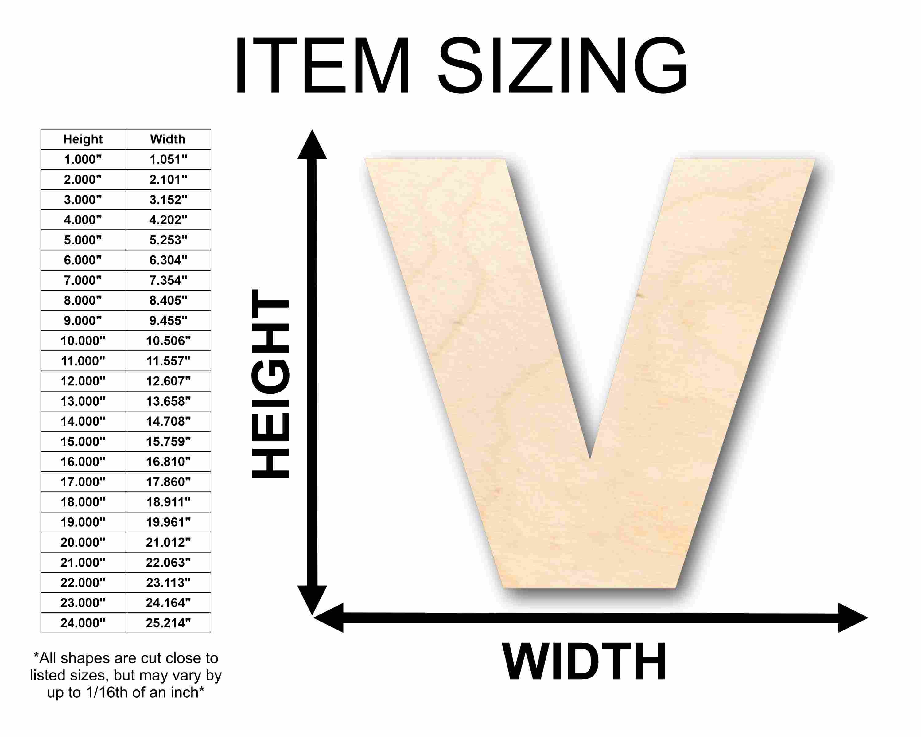 Unfinished Wood Craft Block Letter V for Up to 46 DIY Projects