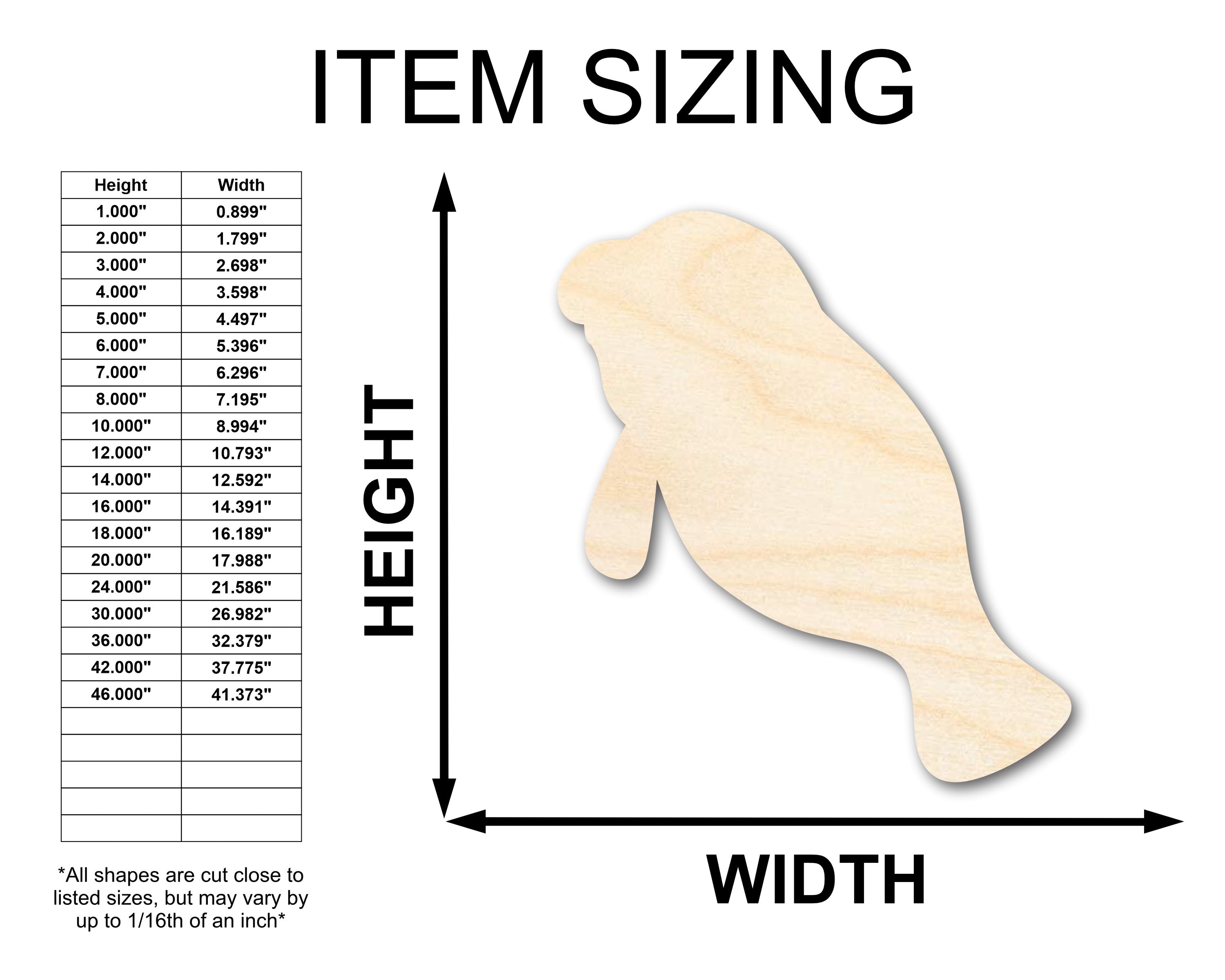 Unfinished Ocean-Themed Craft: Adorable Manatee Shape in Wood for Up to 46 DIY Projects