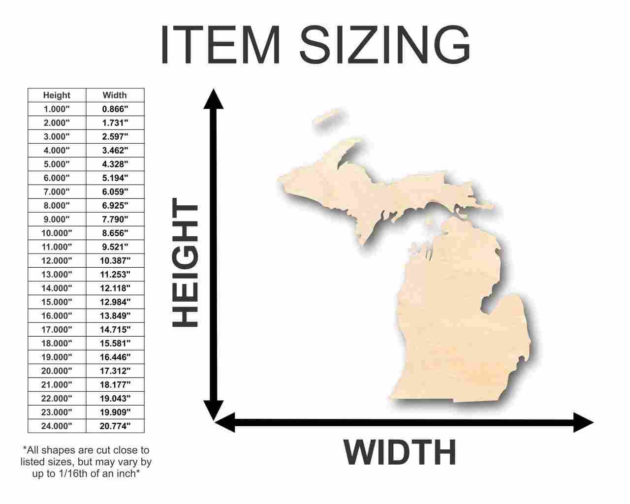 Two - Piece Unfinished Wood Michigan State Shape Craft Items Ideal for Up to 46 DIY Projects