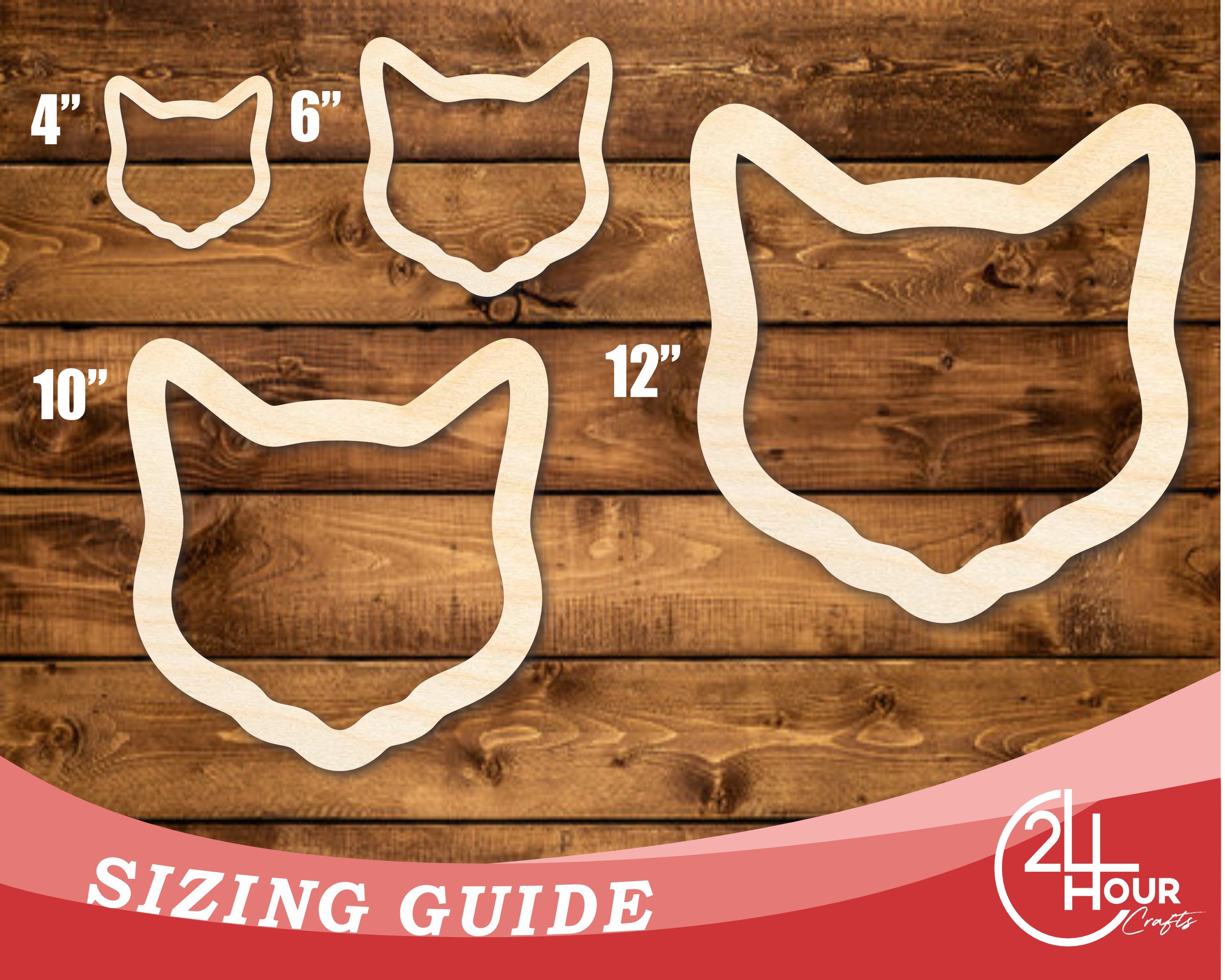 Unfinished DIY Craft Cutout of Wood Cat Head Outline Shape with Up to 46 Different DIY Options