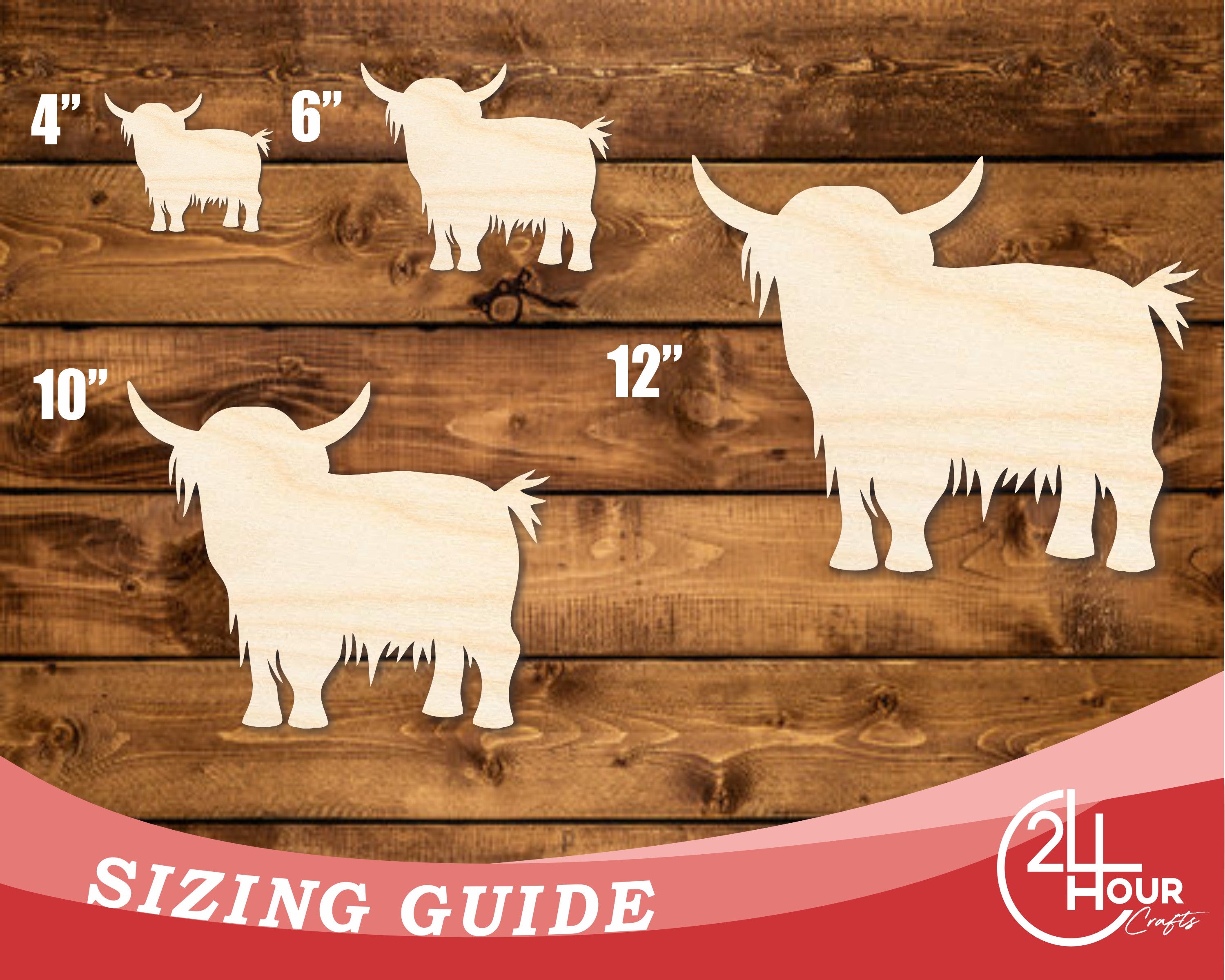 Unfinished DIY Craft Cutout in the Shape of a Highland Cow | Up to 46 Inches for Your DIY Projects