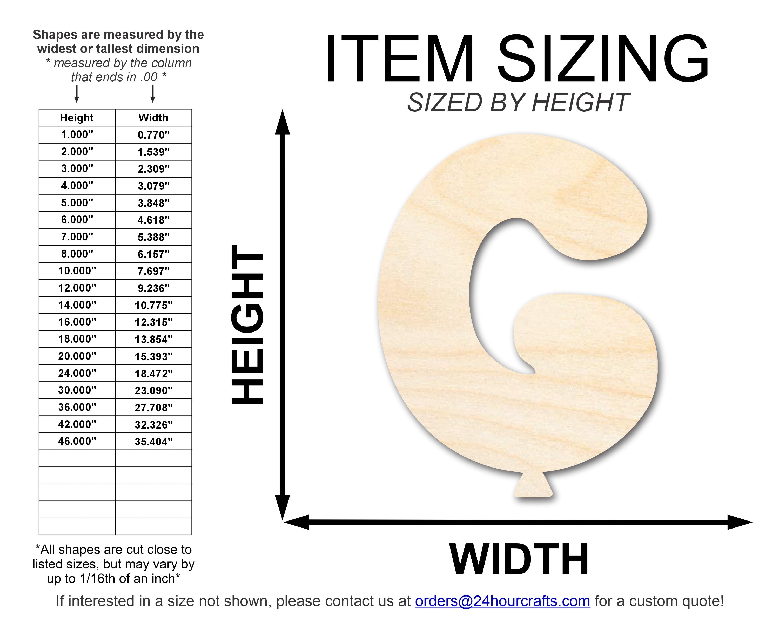 Unfinished DIY Craft Cutout in the Shape of a Wood Balloon Letter G | Up to 46 Inches for Do - It - Yourself Projects