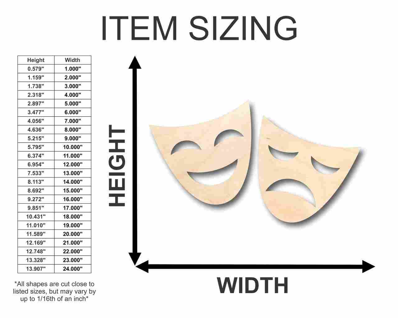 Unfinished Baltic Birch Wood Comedy Tragedy Shape for Theatre Crafts - Ideal for Up to 46 DIY Projects
