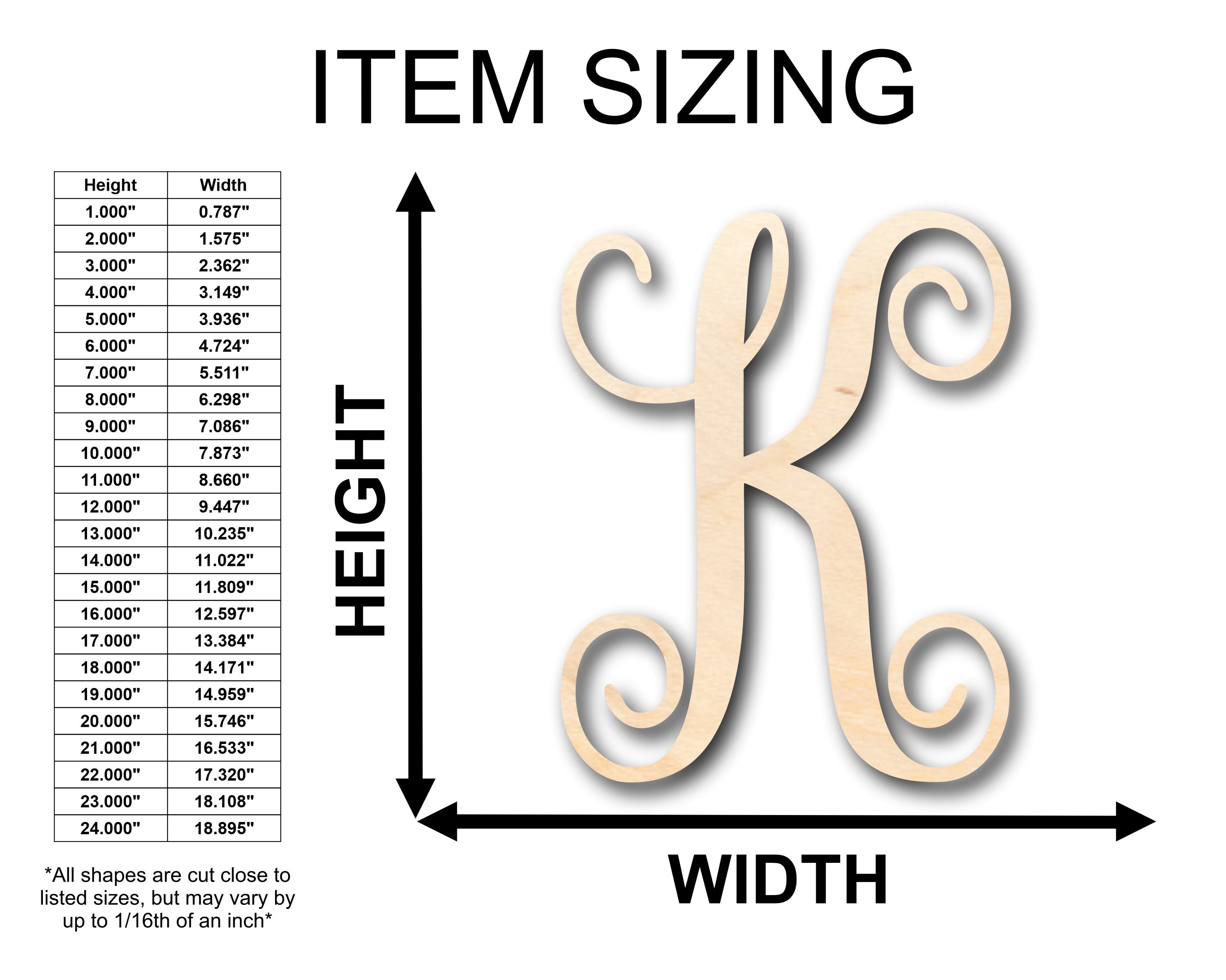 Unfinished K - shaped Wood Monogram for DIY Crafts, Sizes Up to 46 Inches