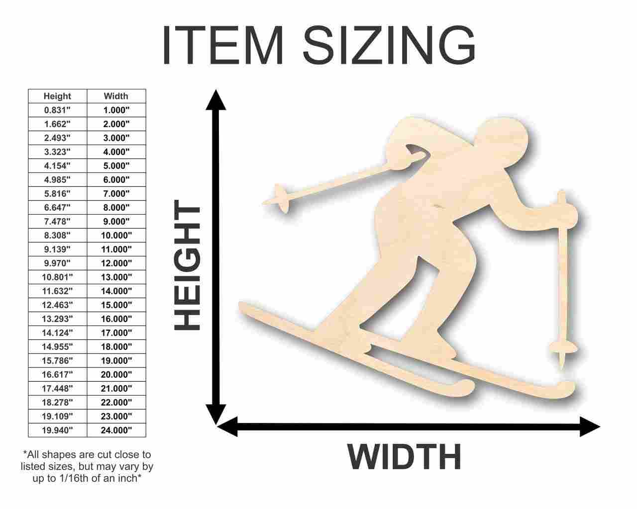 Unfinished DIY Wooden Skier Shape for Winter Olympics Crafts - Available in Sizes up to 46 Inches