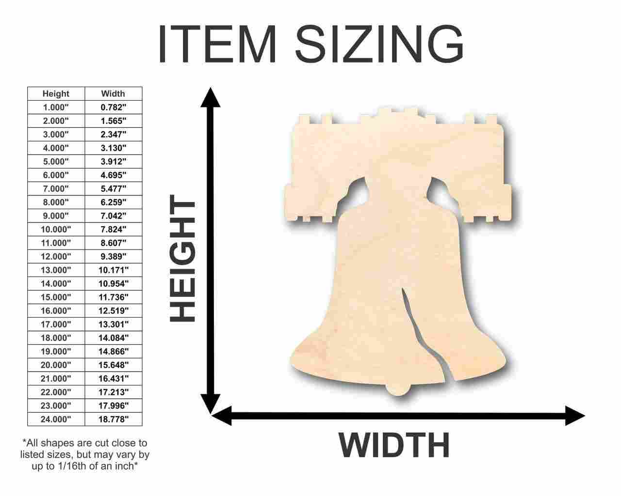 DIY Unfinished Patriotic Wood Liberty Bell Shapes for 4th of July Crafts up to 24