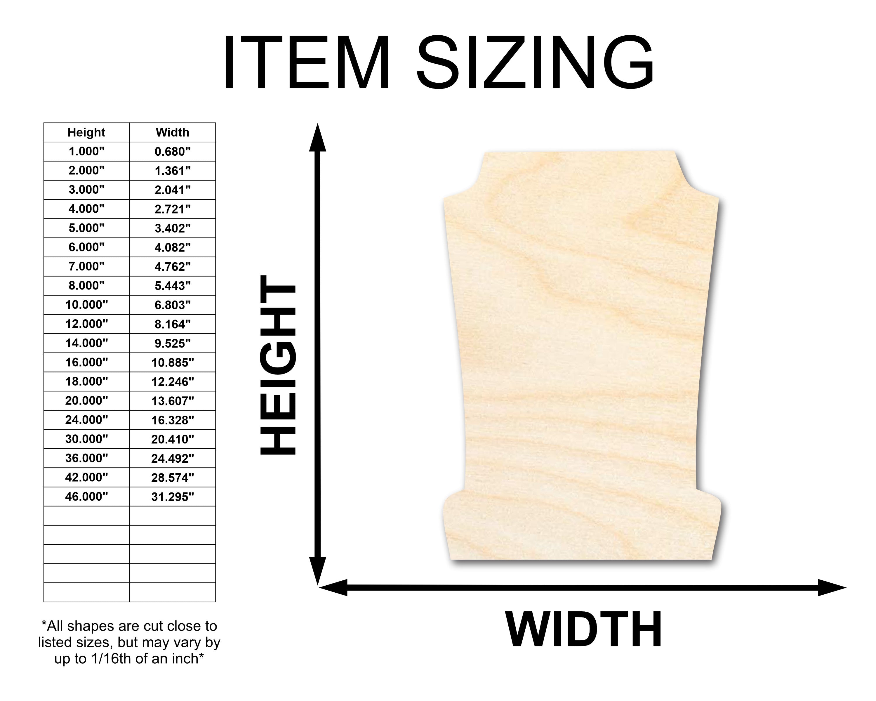 Unfinished Craft Wood in Tombstone Shape - Sizes Up to 46 Inches