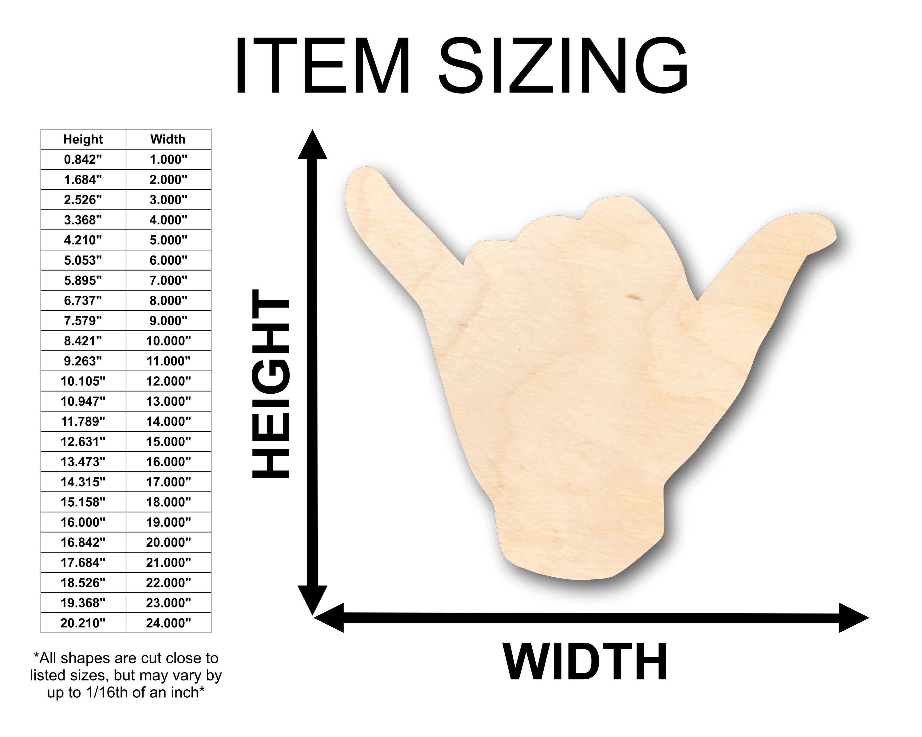 DIY Unfinished Wood Shaka Sign Shape for Crafts, up to 46 Sizes