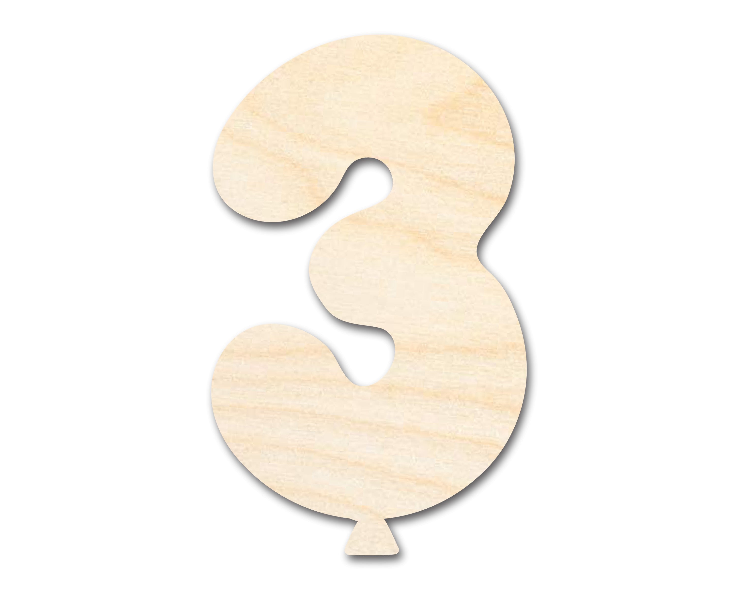 Unfinished Baltic Birch Wood Balloon Number 3 Shape for Up to 46 DIY Crafts