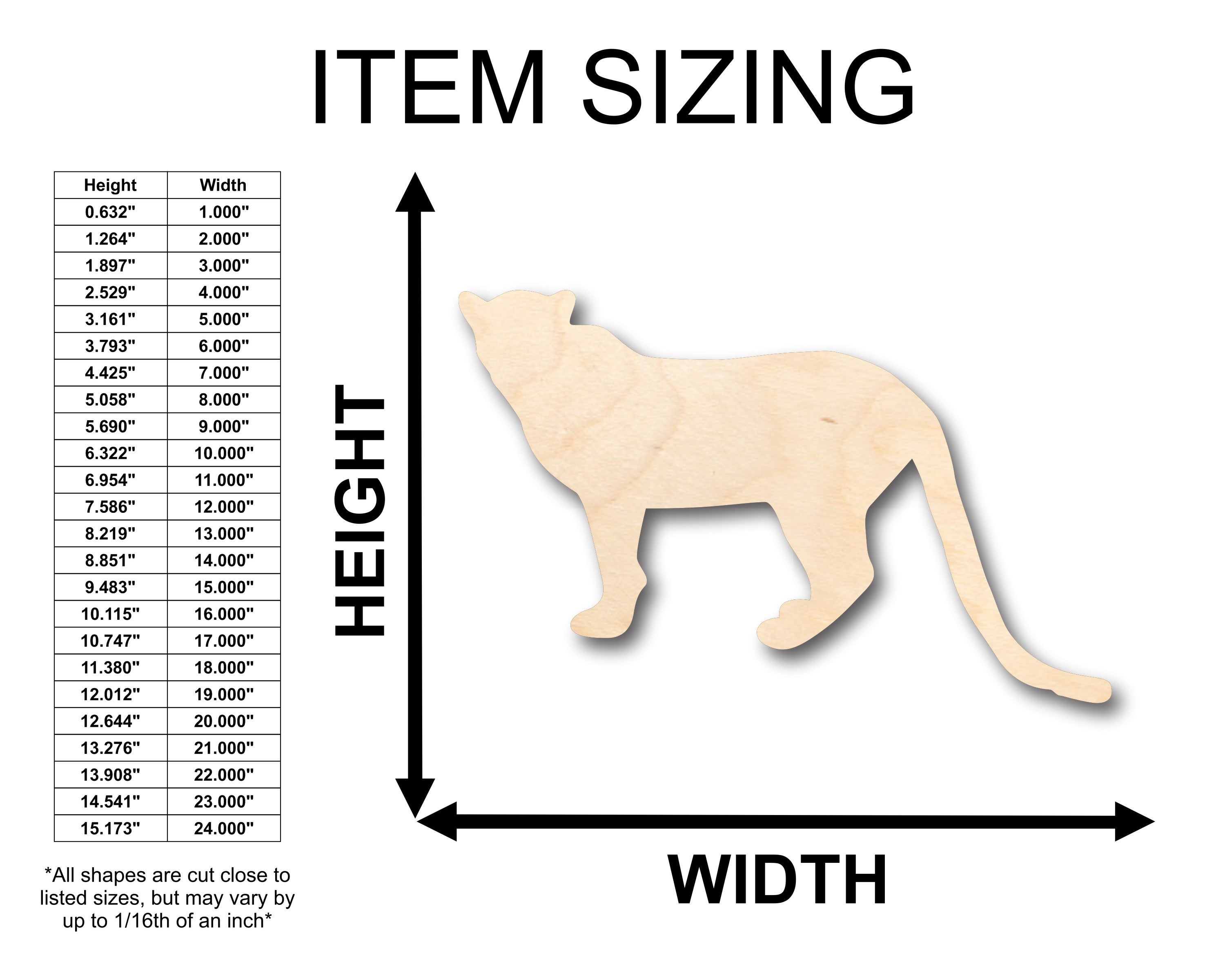 DIY Unfinished Wood Big Cat Shapes (Leopard, Cheetah, Lion) up to 46