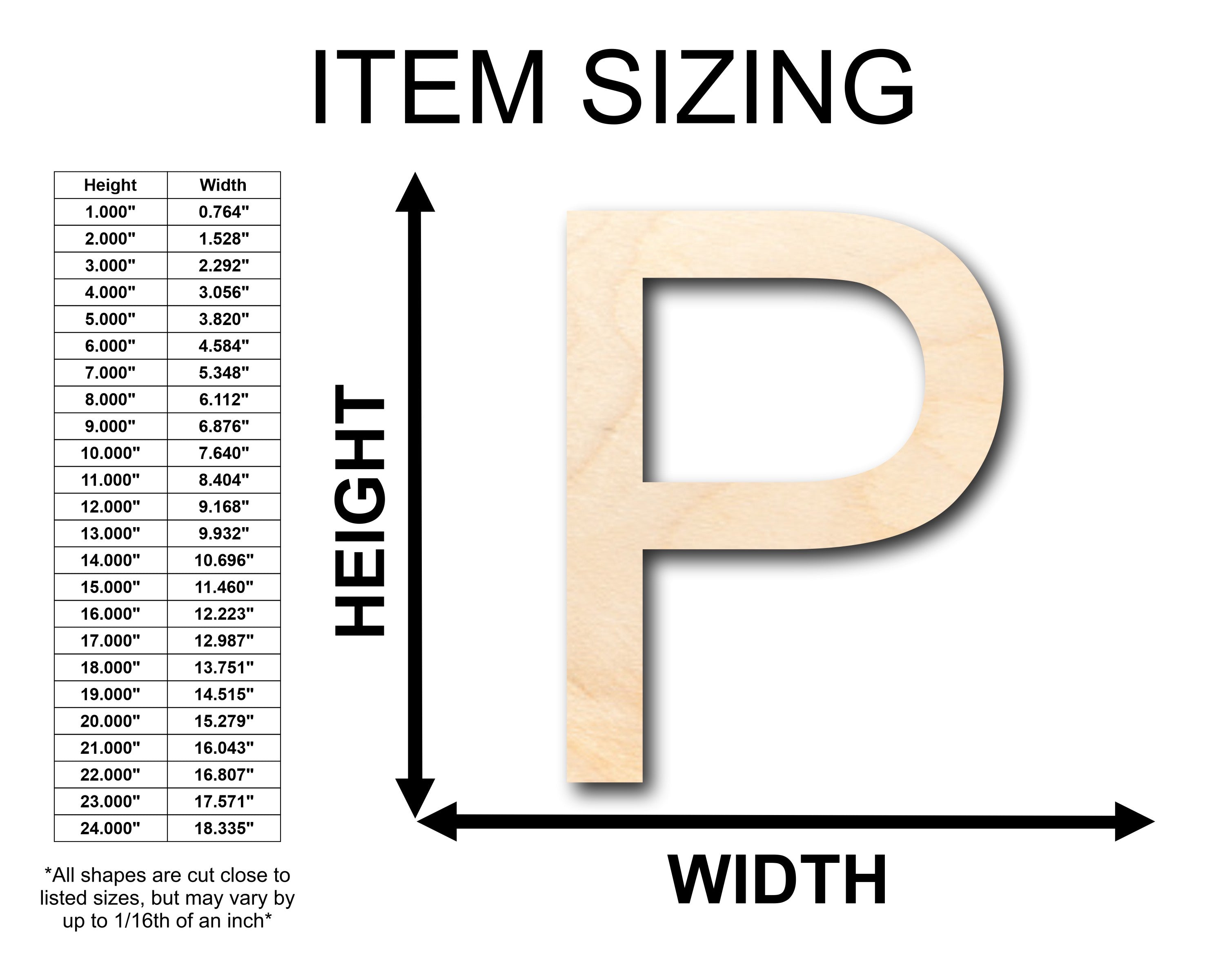DIY Unfinished Sanded Wood Arial Letter P Shape, Sizes up to 46