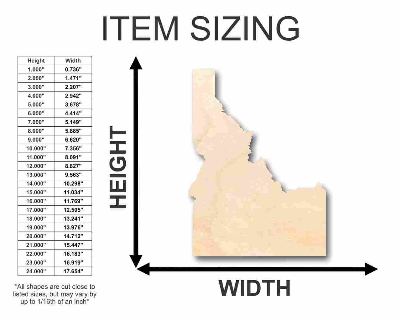 DIY Unfinished Wood Idaho Shape State Craft up to 46 Inches