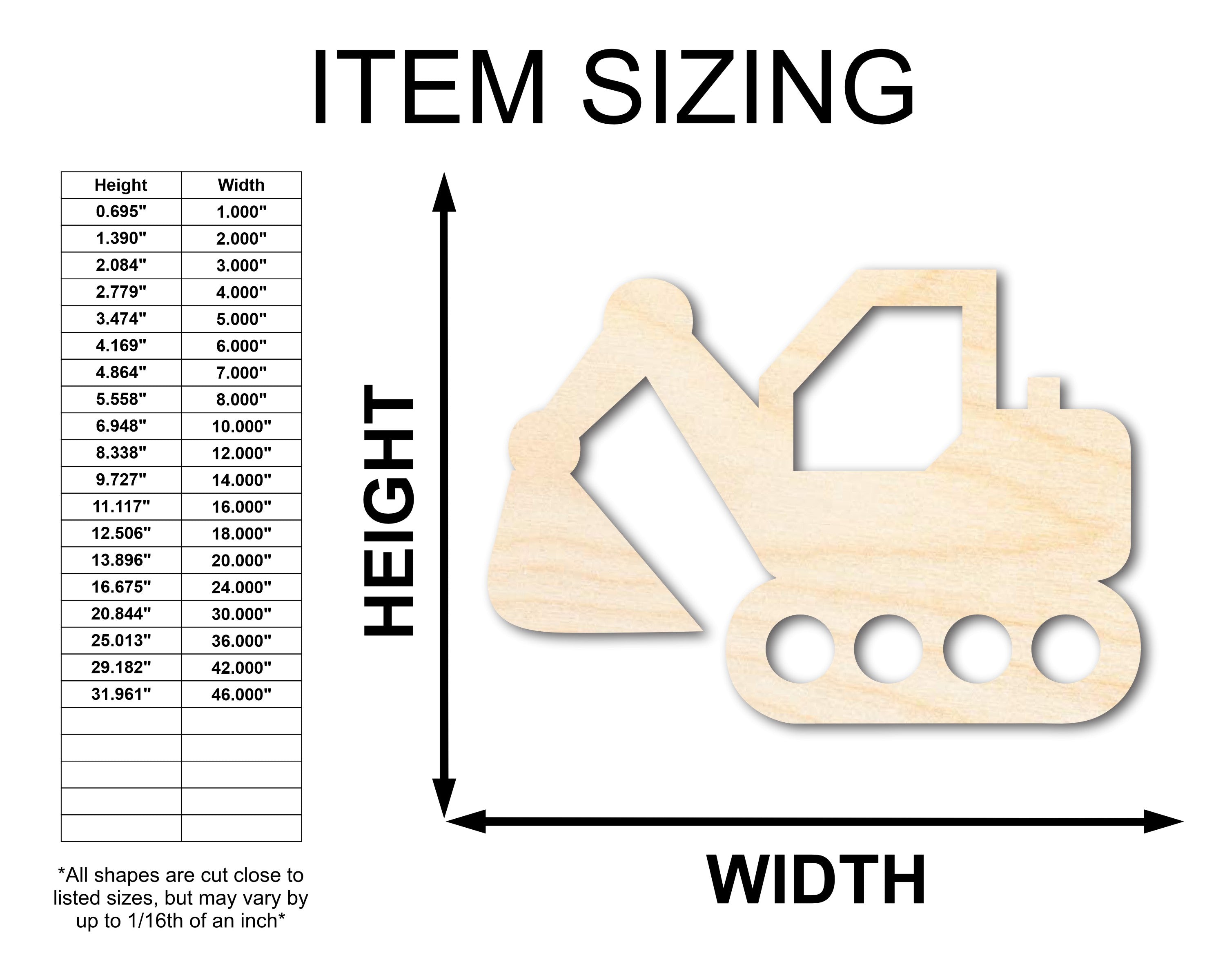 DIY Unfinished Baltic Birch Wood Toy Excavator Shape Cutout up to 46 Inches