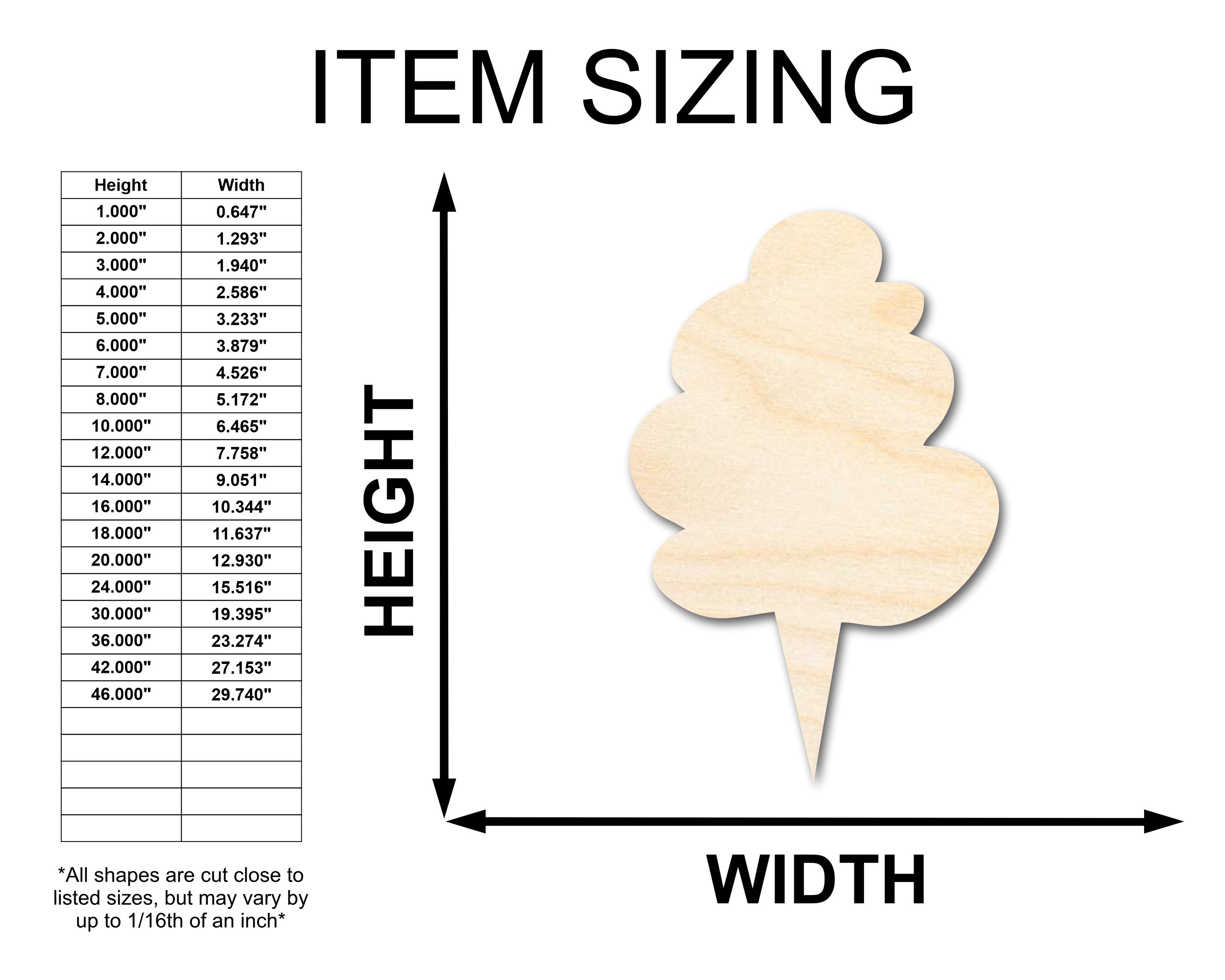 Unfinished Baltic Birch Wood Cotton Candy Shapes for Crafts (Up to 36' Diameter)