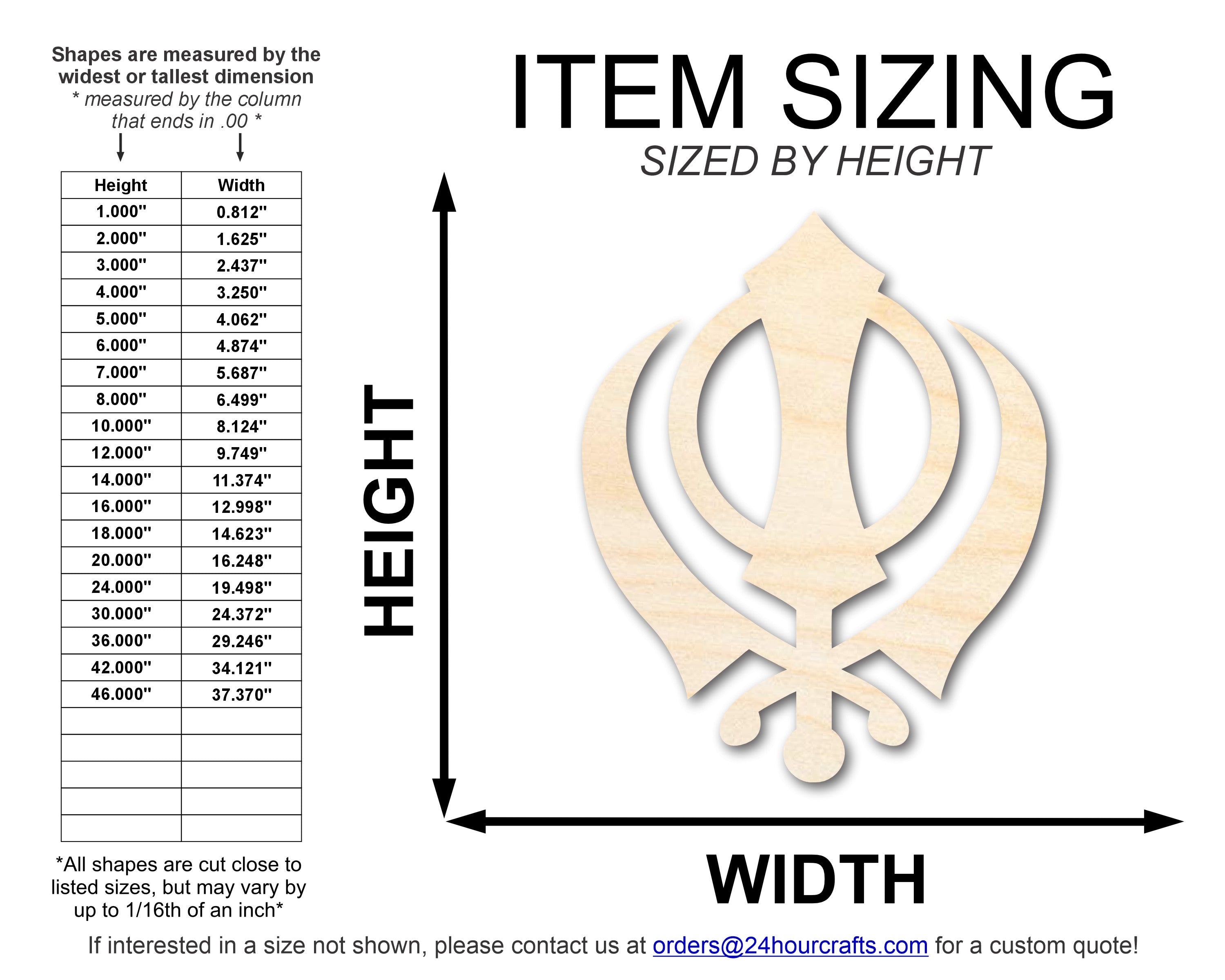 DIY Unfinished Baltic Birch Wood Khanda Sikhism Symbol Cutout up to 46"