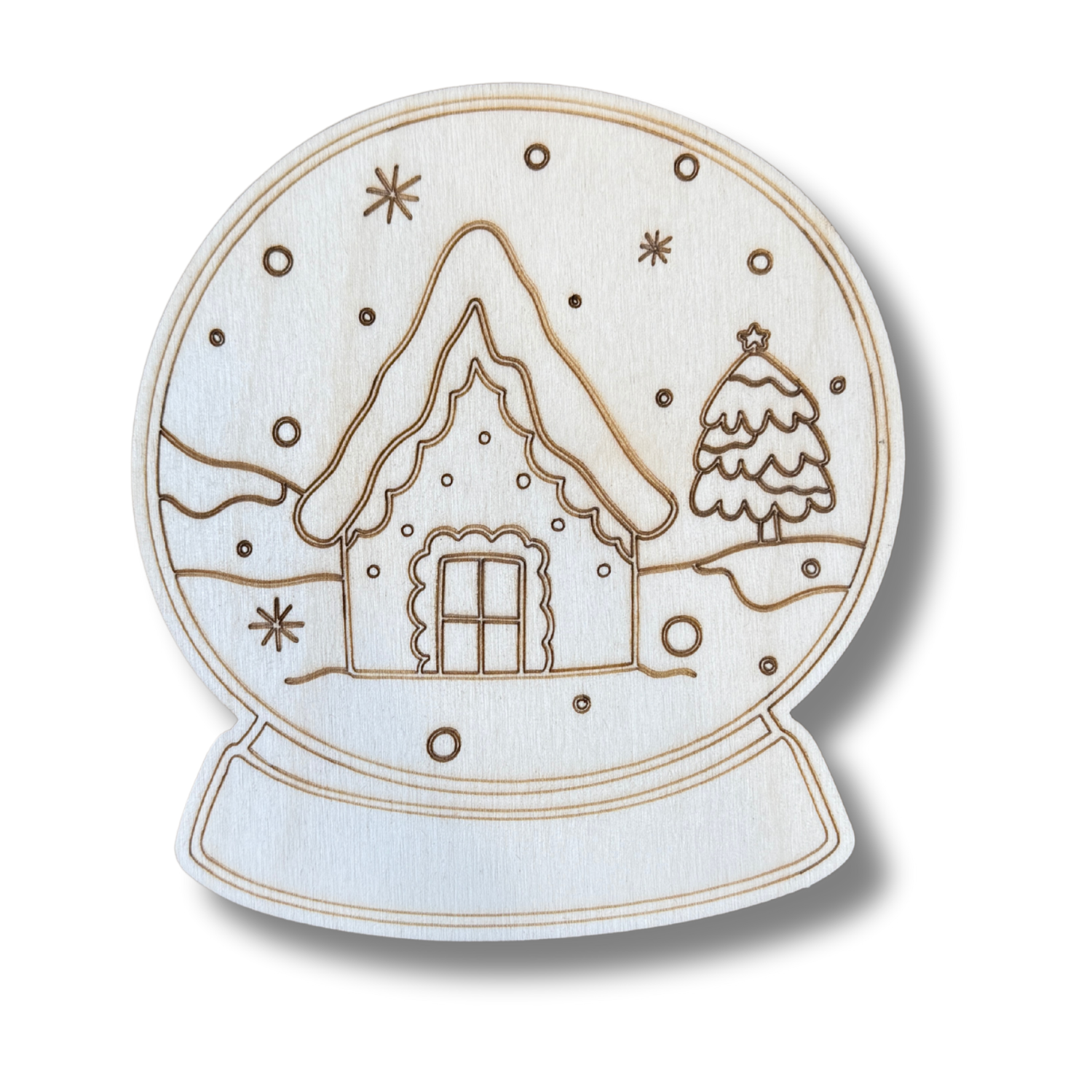 Unfinished DIY Wood Etched Snowy House Snowglobe Shape for Paint By Line Crafts with Sizes Up to 30 Inches
