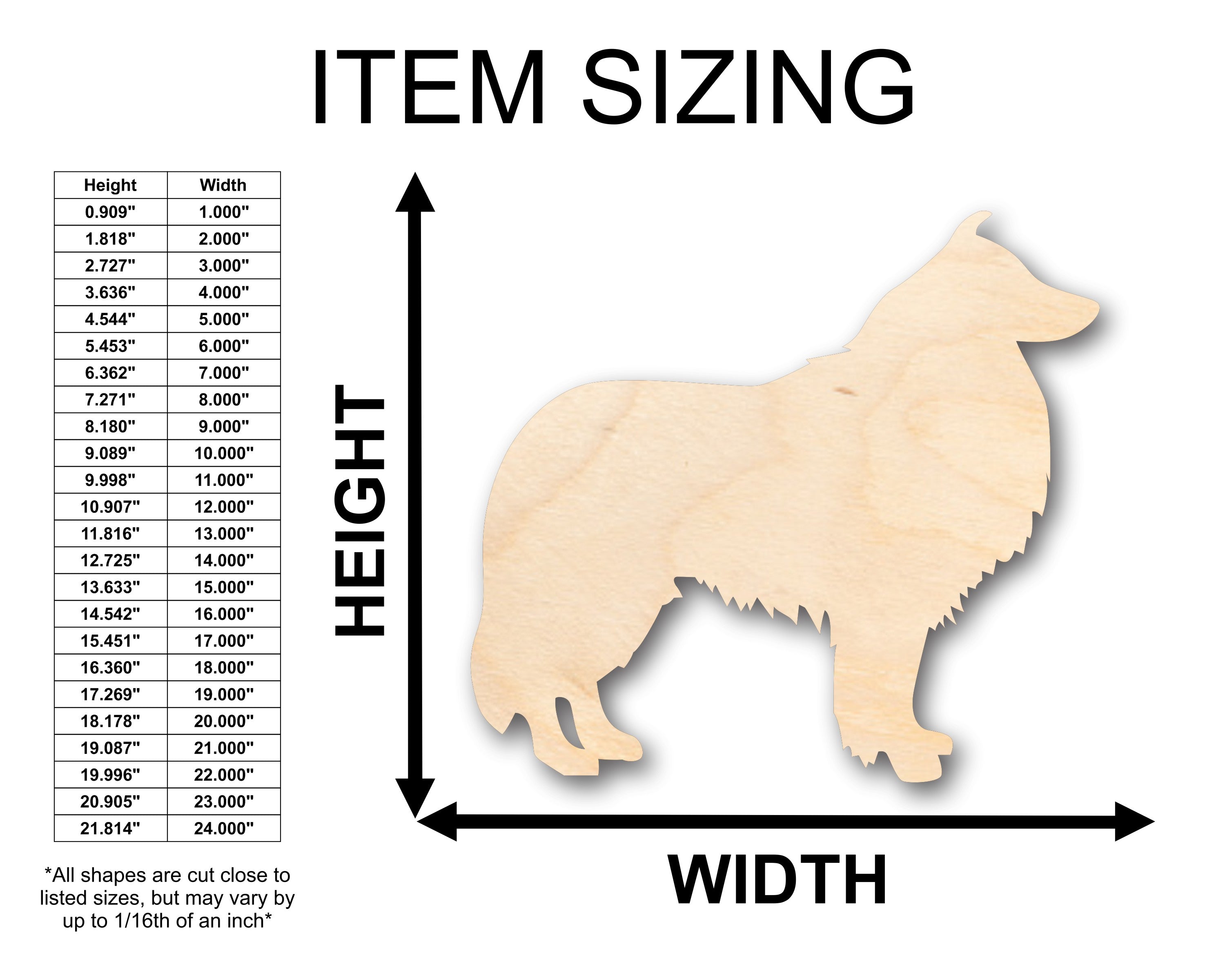 Unfinished Wood Craft - DIY Shetland Sheepdog Shelti Dog Shape up to 46 Inches for Creative Projects