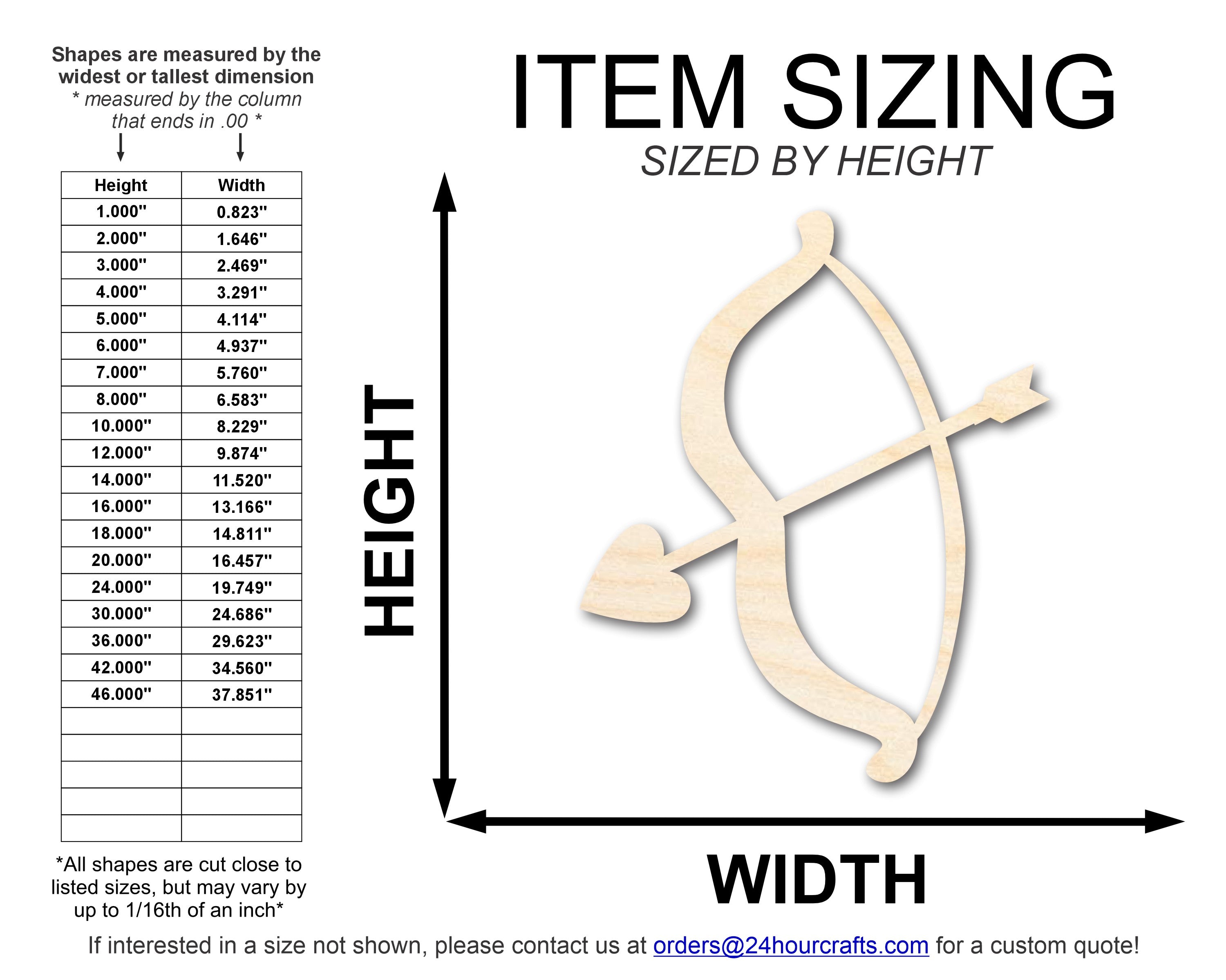 Unfinished Baltic Birch Wood Heart, Bow, and Arrow Shape DIY Craft Cutouts - Up to 46 Inches for Multiple DIY Projects