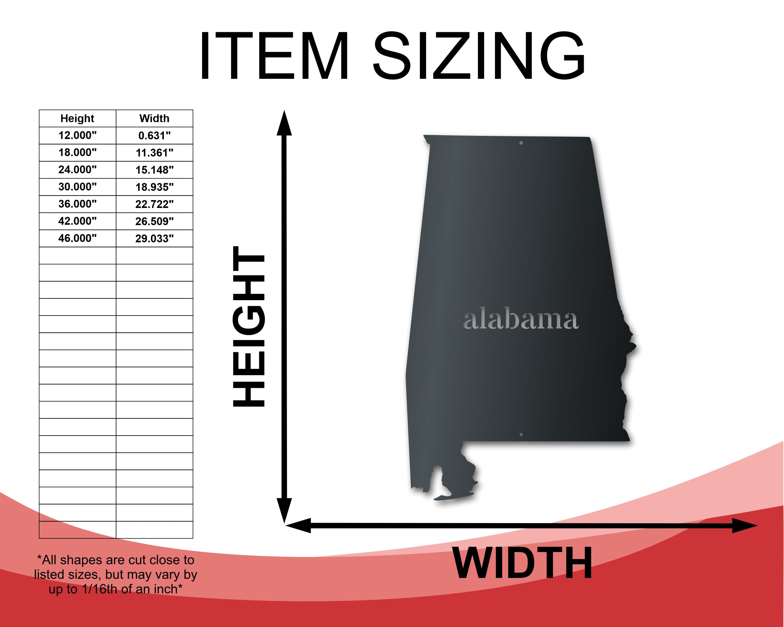 Customizable Metal Alabama State Wall Art Sign for Indoor and Outdoor Decor with Over 20 Color Choices and Sizes Up to 46 Inches