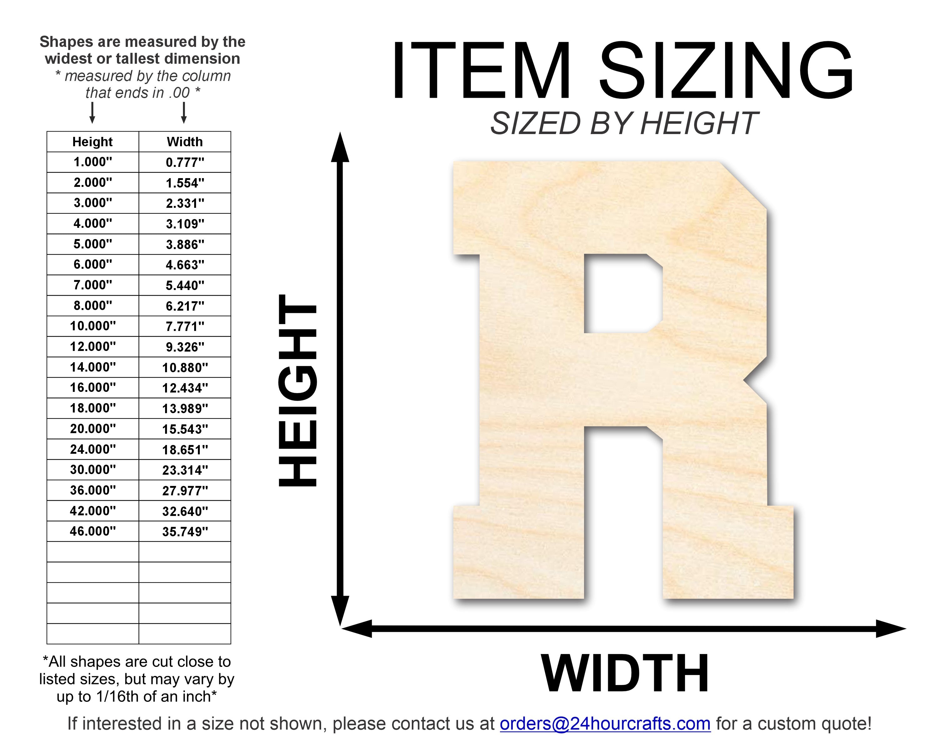 Unfinished Wood DIY Craft Cutout - Varsity Team Font in R Shape, Up to 46 Inches for Multiple DIY Projects