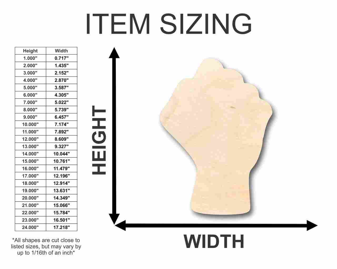DIY Unfinished Baltic Birch Wood Raised Fist Shape - Up to 24 Inches