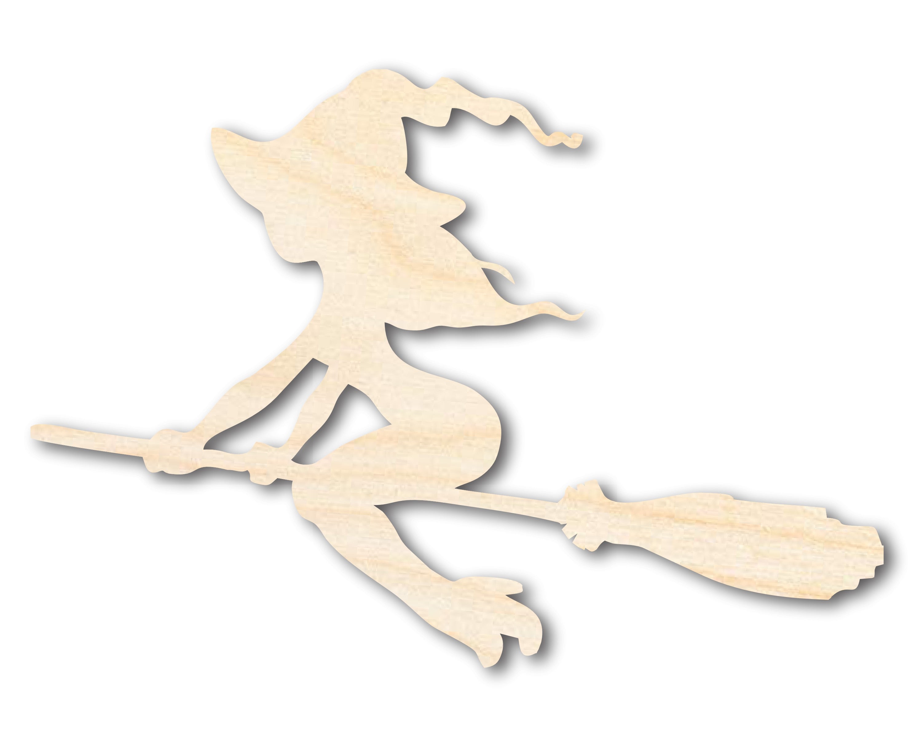 Handmade Unfinished Wood Flying Witch Shape Crafts - Up to 36 Inches