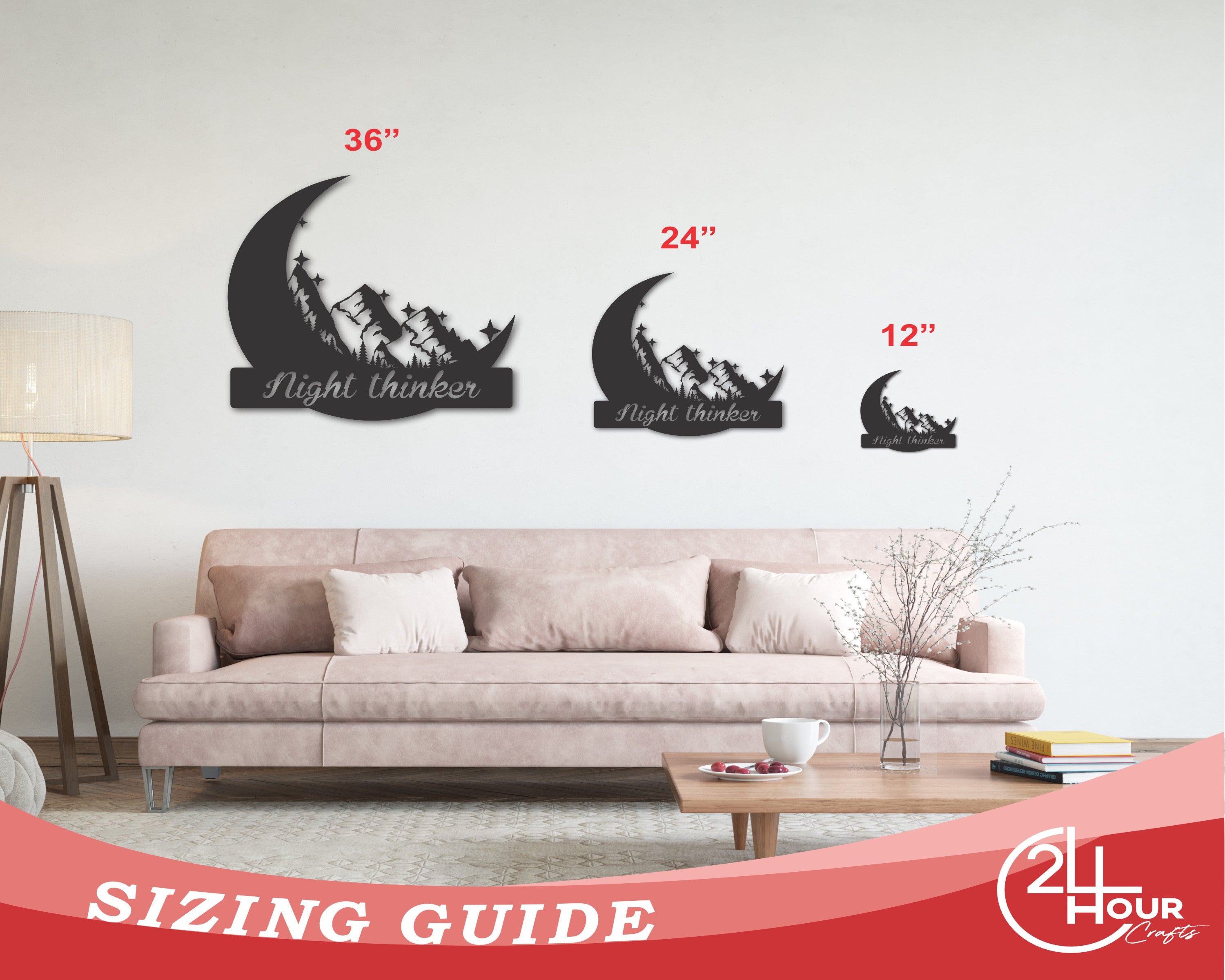 15 - Color Metal Wall Art: Crescent Moon and Mountain Landscape Decor