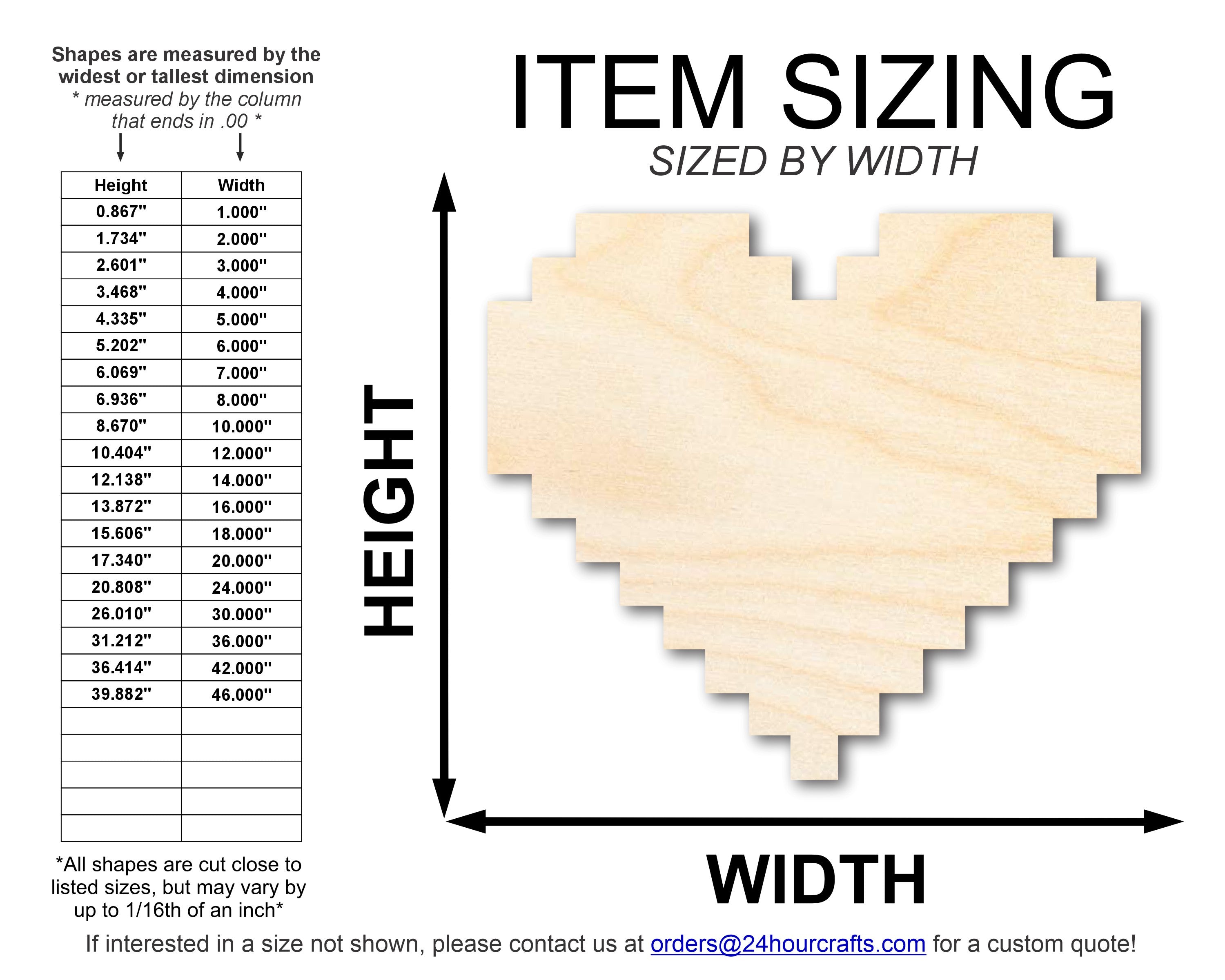 DIY Unfinished Baltic Birch Pixel Heart Shape Cutouts up to 46 Inches